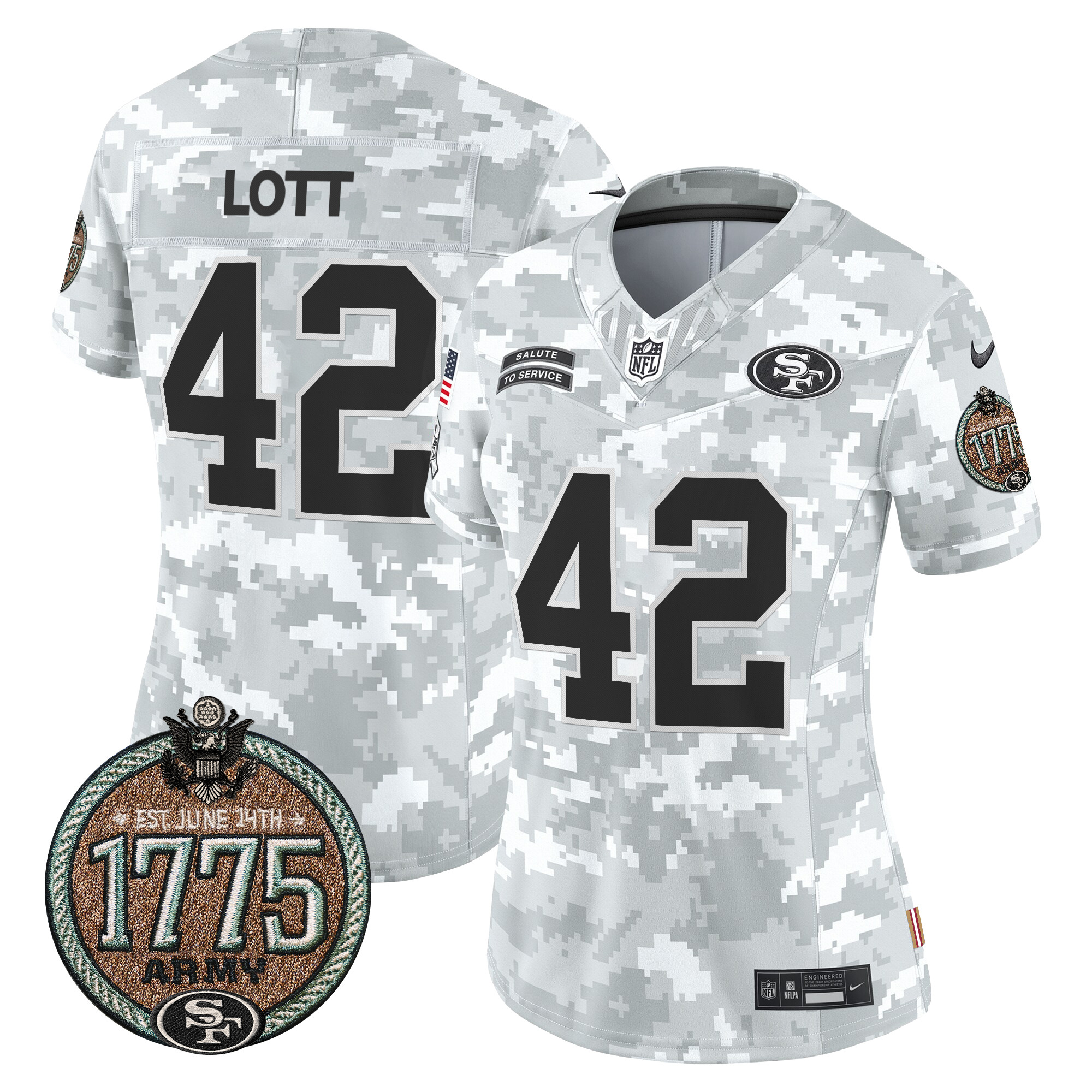 Women's Ronnie Lott San Francisco 49ers 2024 Salute to Service Establishment Year Patch Vapor Limited Army Jersey - All Stitched
