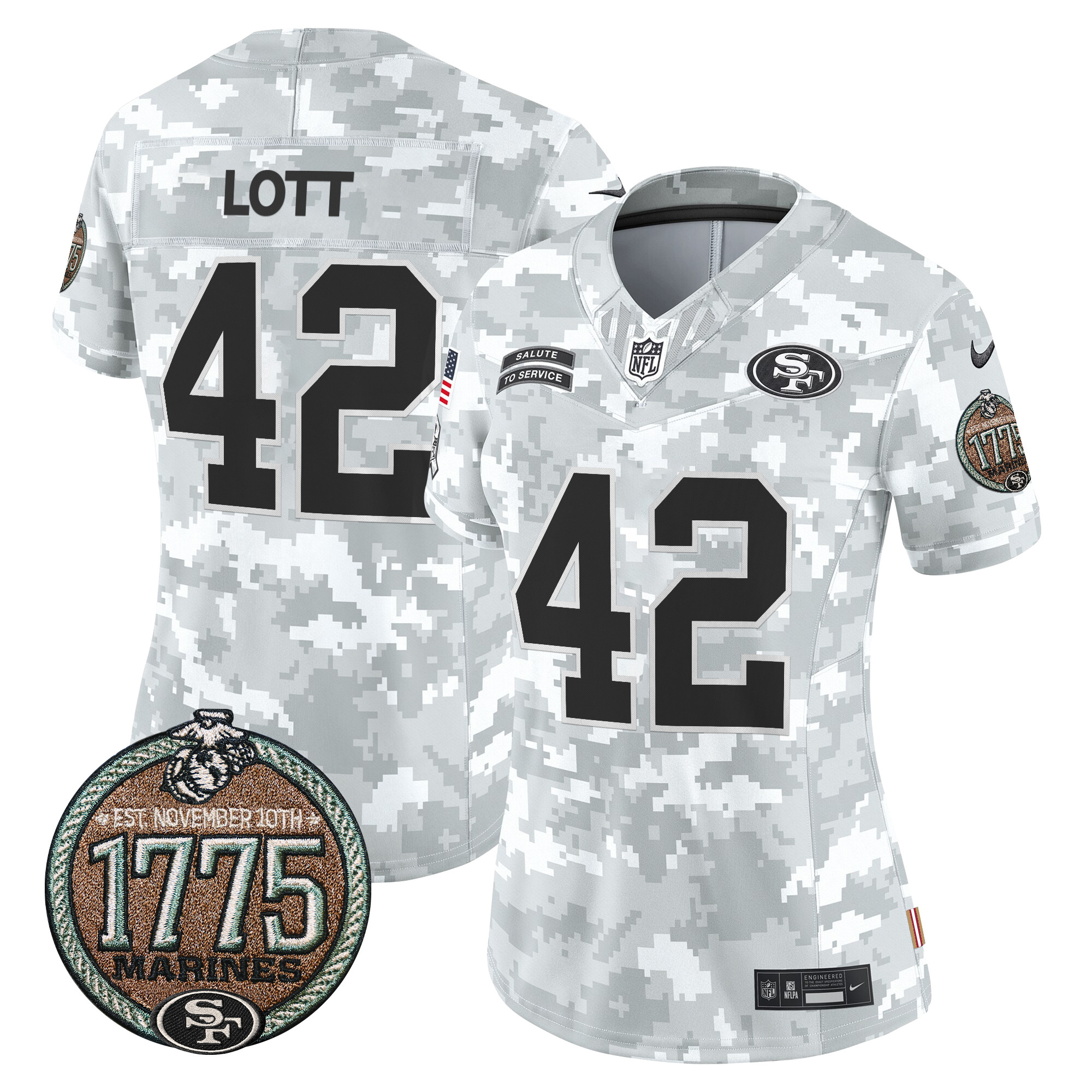 Women's Ronnie Lott San Francisco 49ers 2024 Salute to Service Establishment Year Patch Vapor Limited Marines Jersey - All Stitched