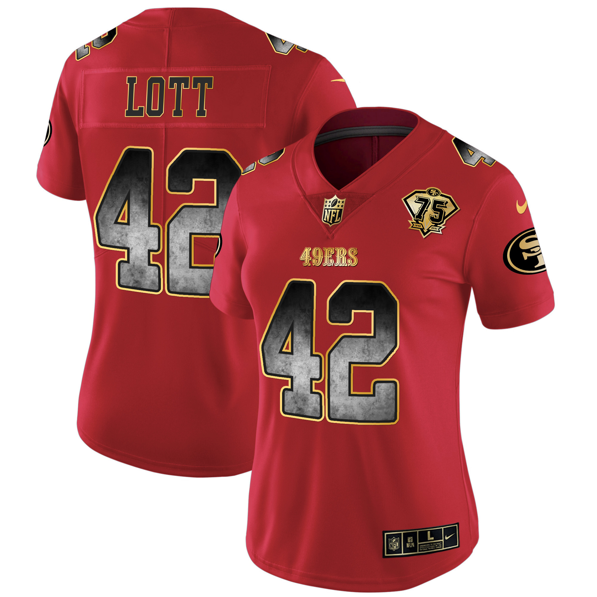 Women's Ronnie Lott San Francisco 49ers Arch Smoke Vapor Scarlet Limited Jersey - All Stitched