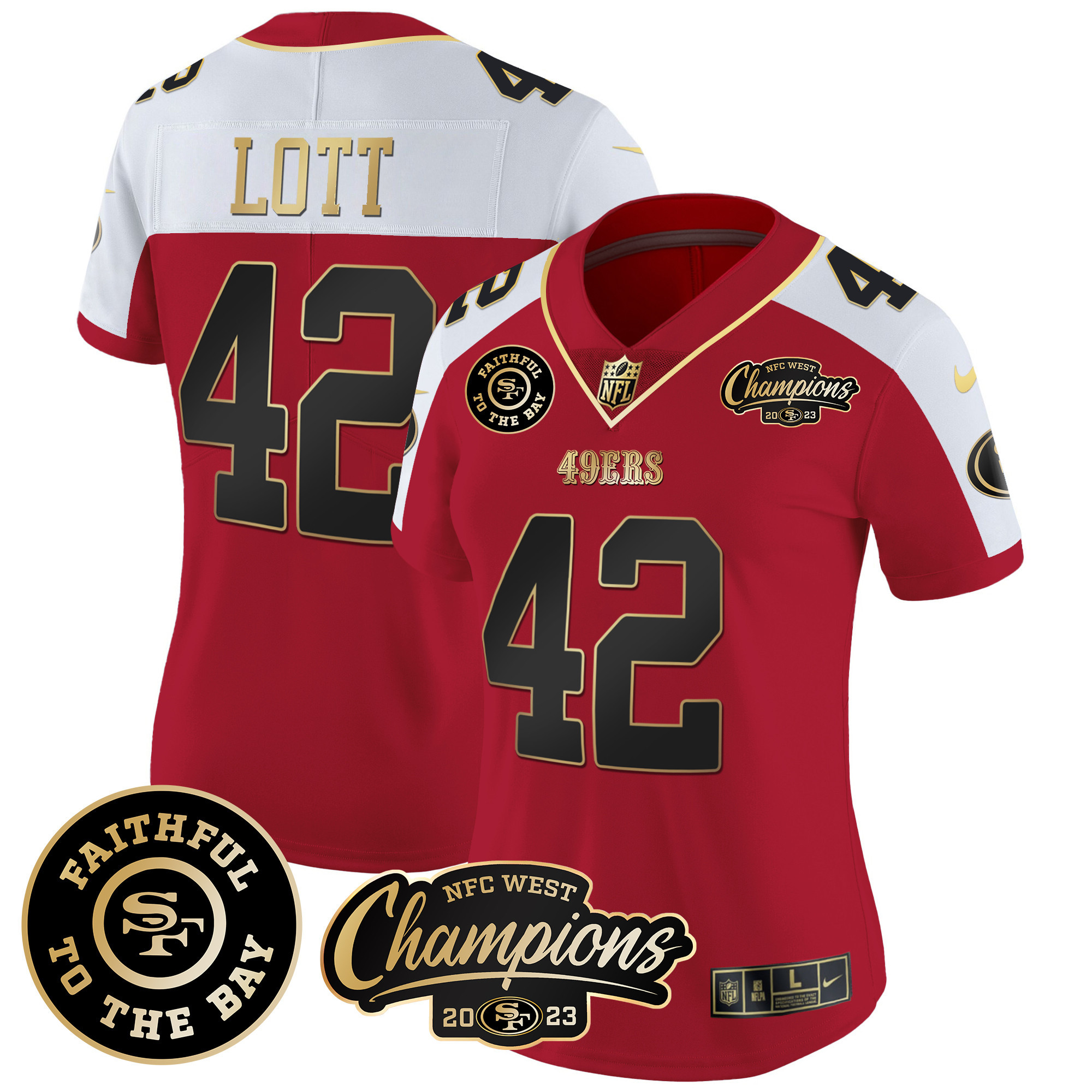 Women's Ronnie Lott San Francisco 49ers Faithful & 2023 NFC West Champions Patch Vapor Alternate Jersey - All Stitched