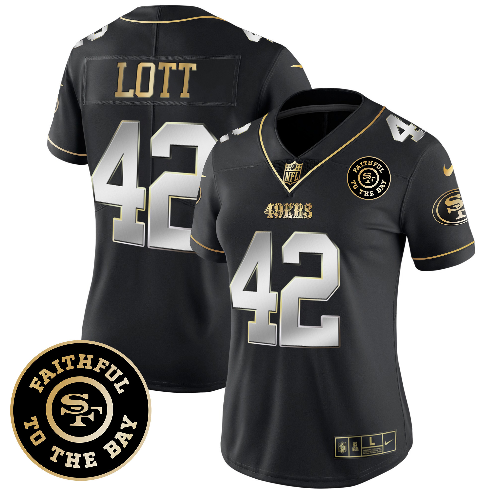 Women's Ronnie Lott San Francisco 49ers Faithful To The Bay Patch Vapor Limited Black Limited Jersey V7 - All Stitched