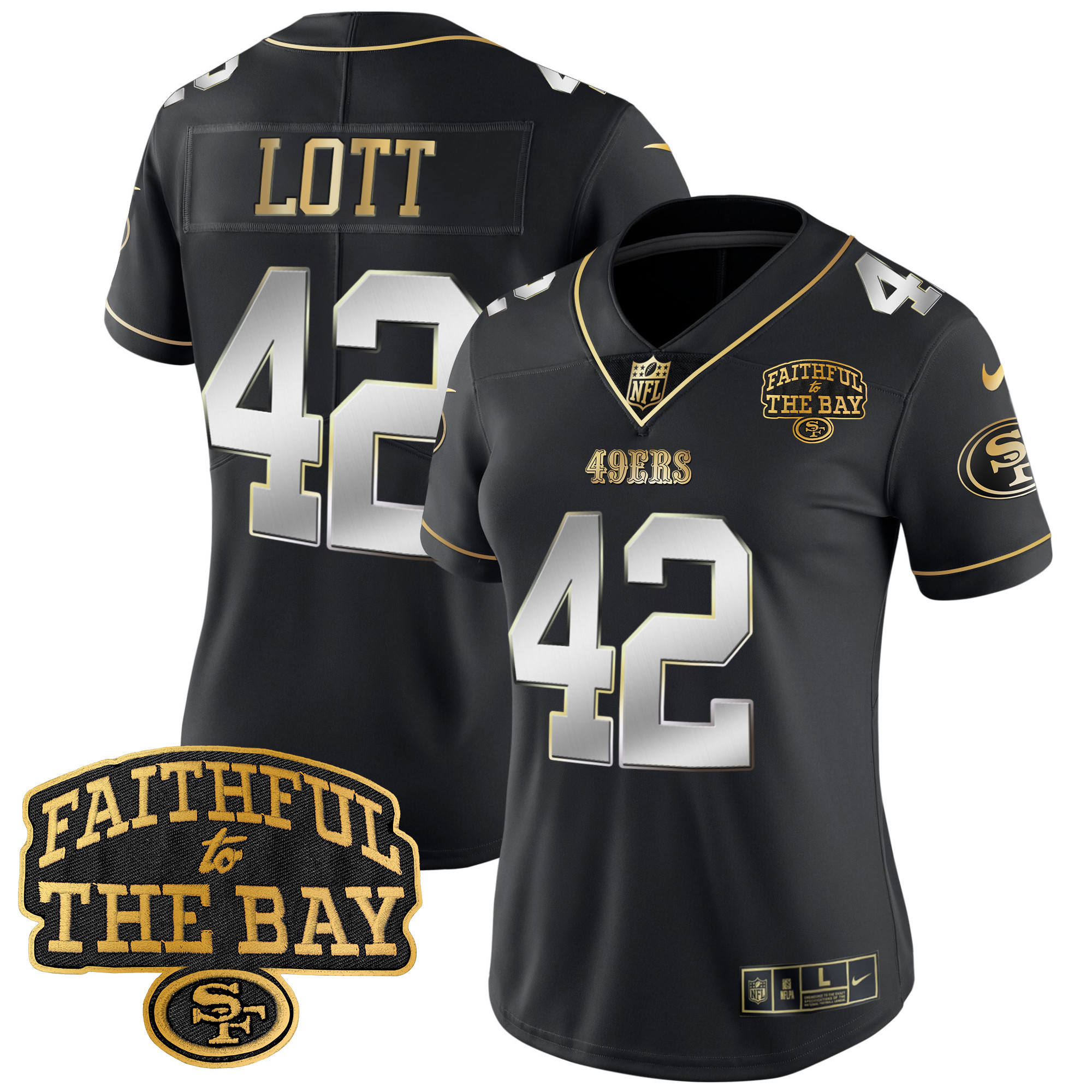 Women's Ronnie Lott San Francisco 49ers Faithful To The Bay Patch Vapor Limited Black Limited Jersey V8 - All Stitched