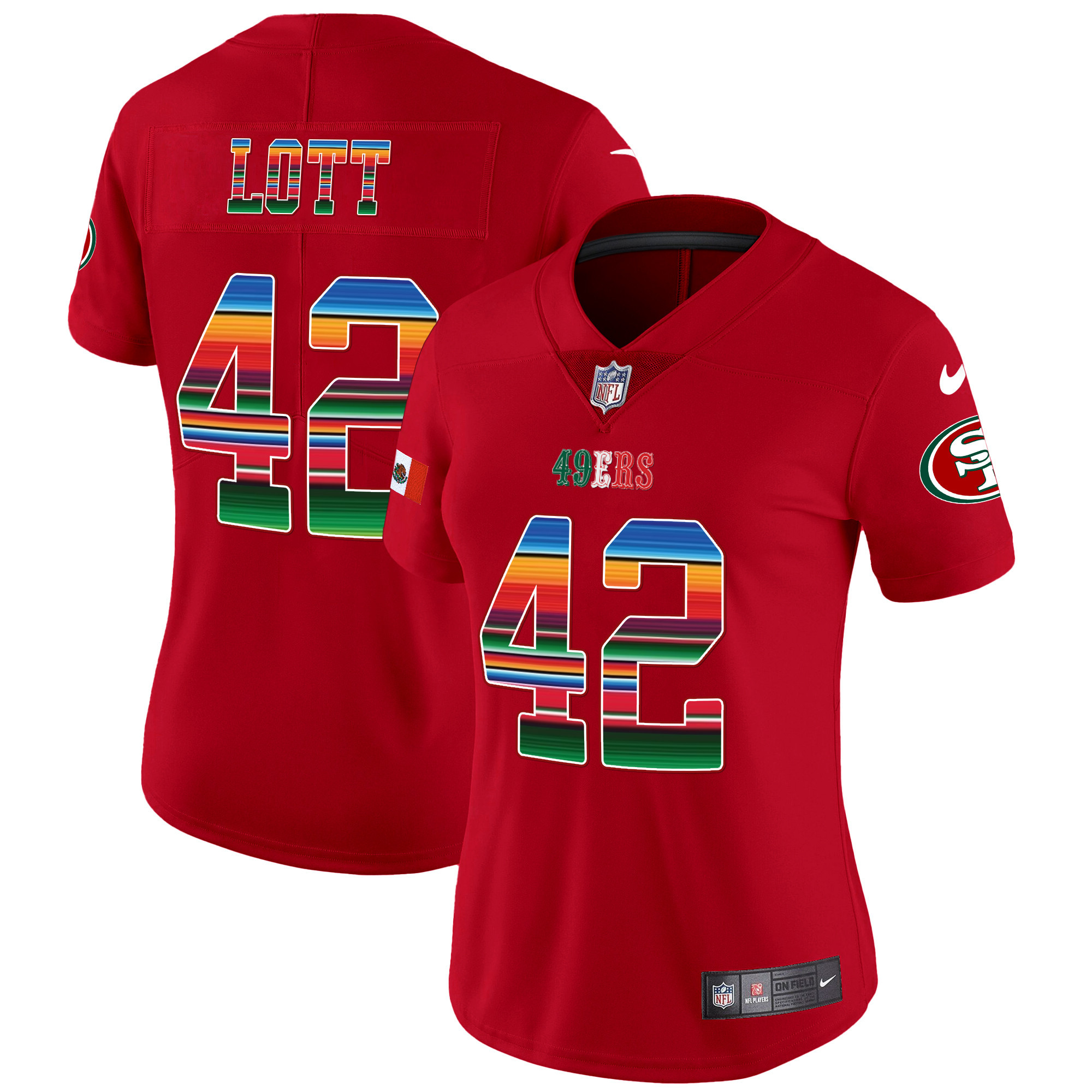 Women's Ronnie Lott San Francisco 49ers Mexico Vapor Red Jersey V3 - All Stitched