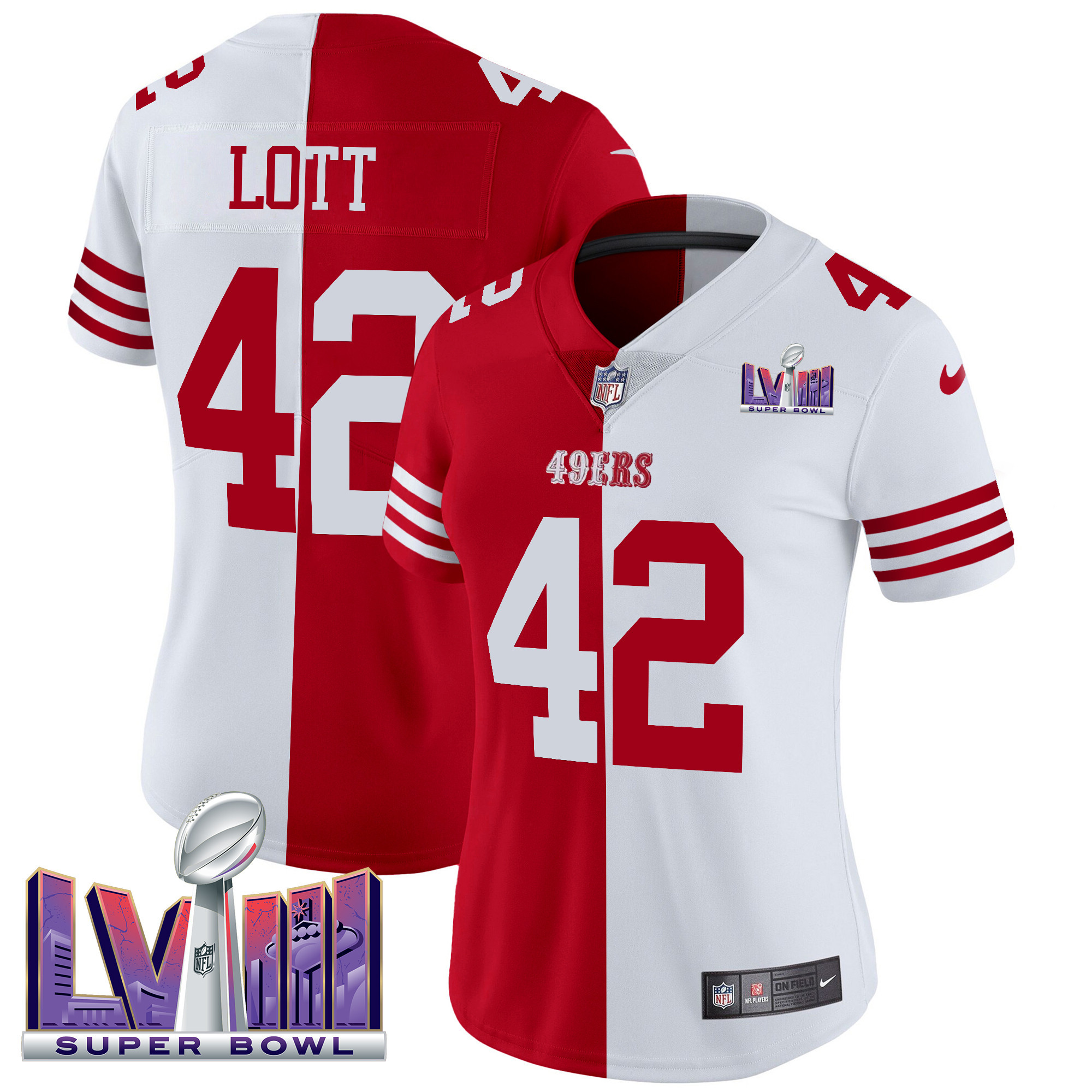 Women's Ronnie Lott San Francisco 49ers Super Bowl LVIII Patch Vapor Split Jersey V2 - All Stitched
