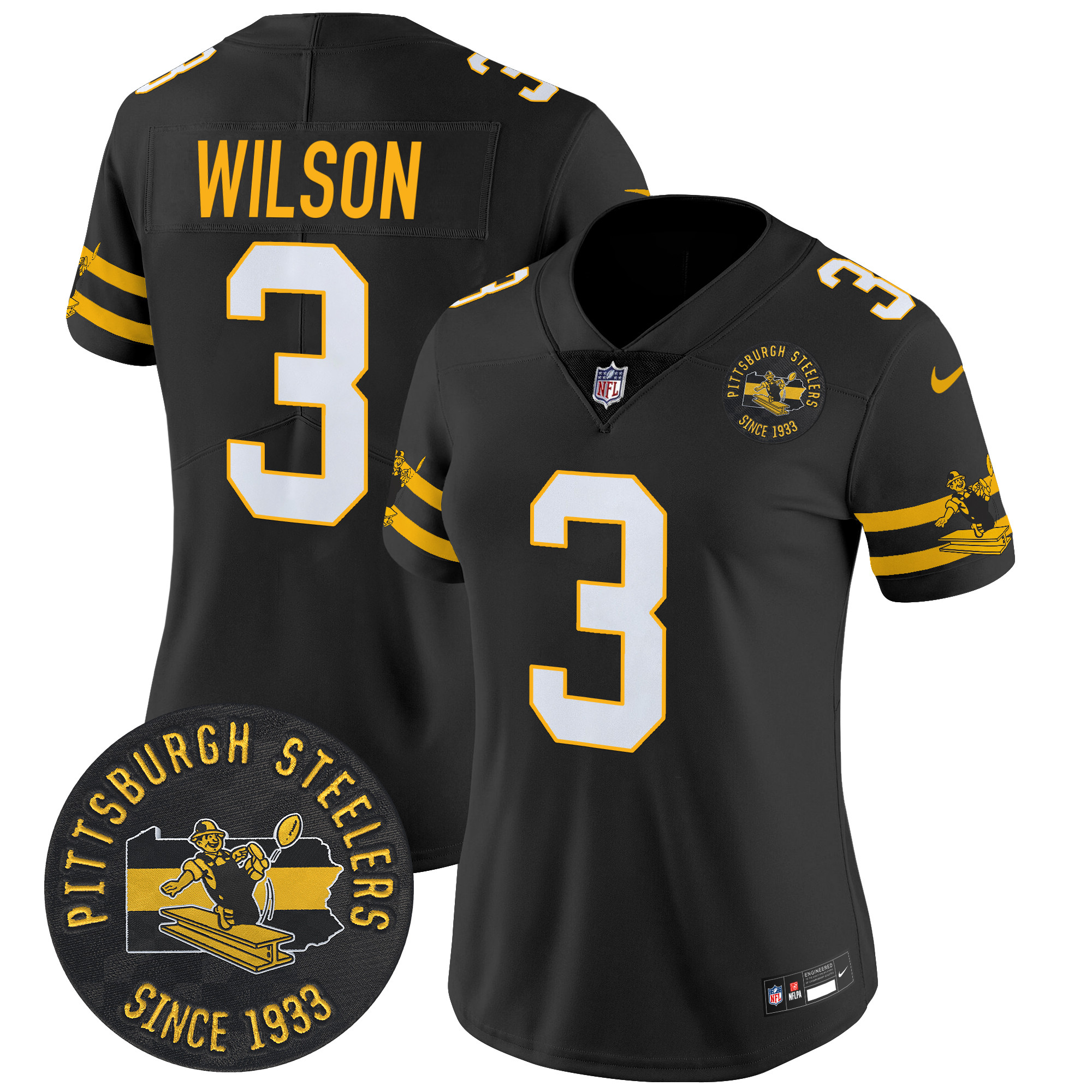 Women's Russell Wilson Pittsburgh Steelers Throwback 1933 Patch Vapor Limited Black Jersey - All Stitched