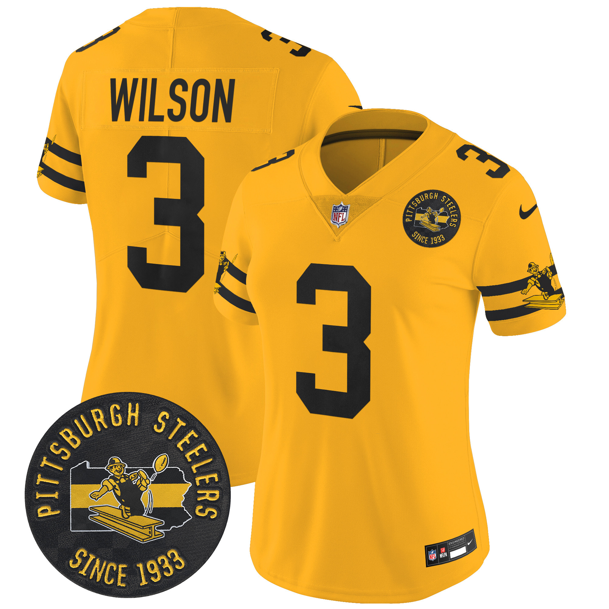 Women's Russell Wilson Pittsburgh Steelers Throwback 1933 Patch Vapor Limited Gold Jersey - All Stitched