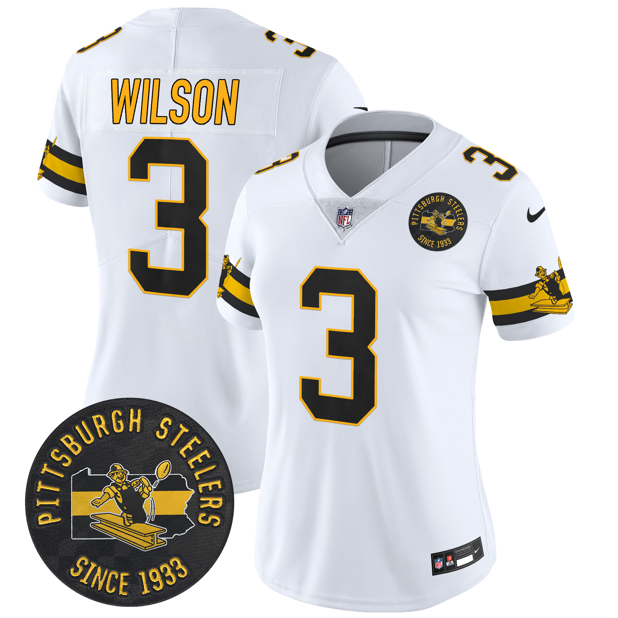 Women's Russell Wilson Pittsburgh Steelers Throwback 1933 Patch Vapor Limited White Jersey - All Stitched