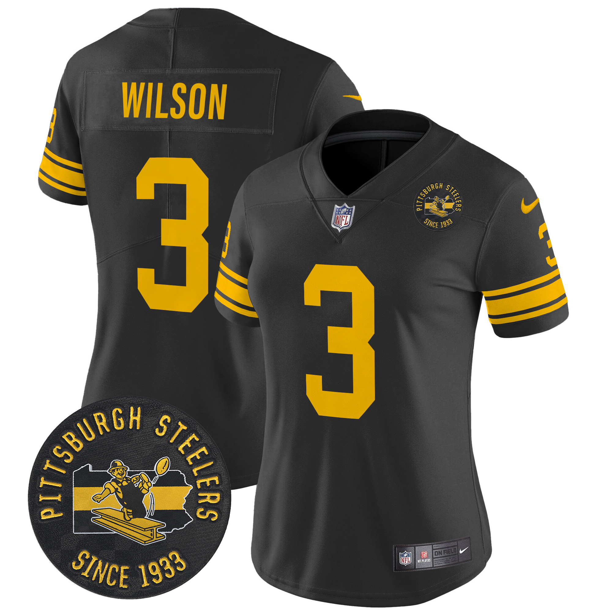 Women's Russell Wilson Pittsburgh Steelers Throwback 1962 Vapor Limited Black Jersey - All Stitched