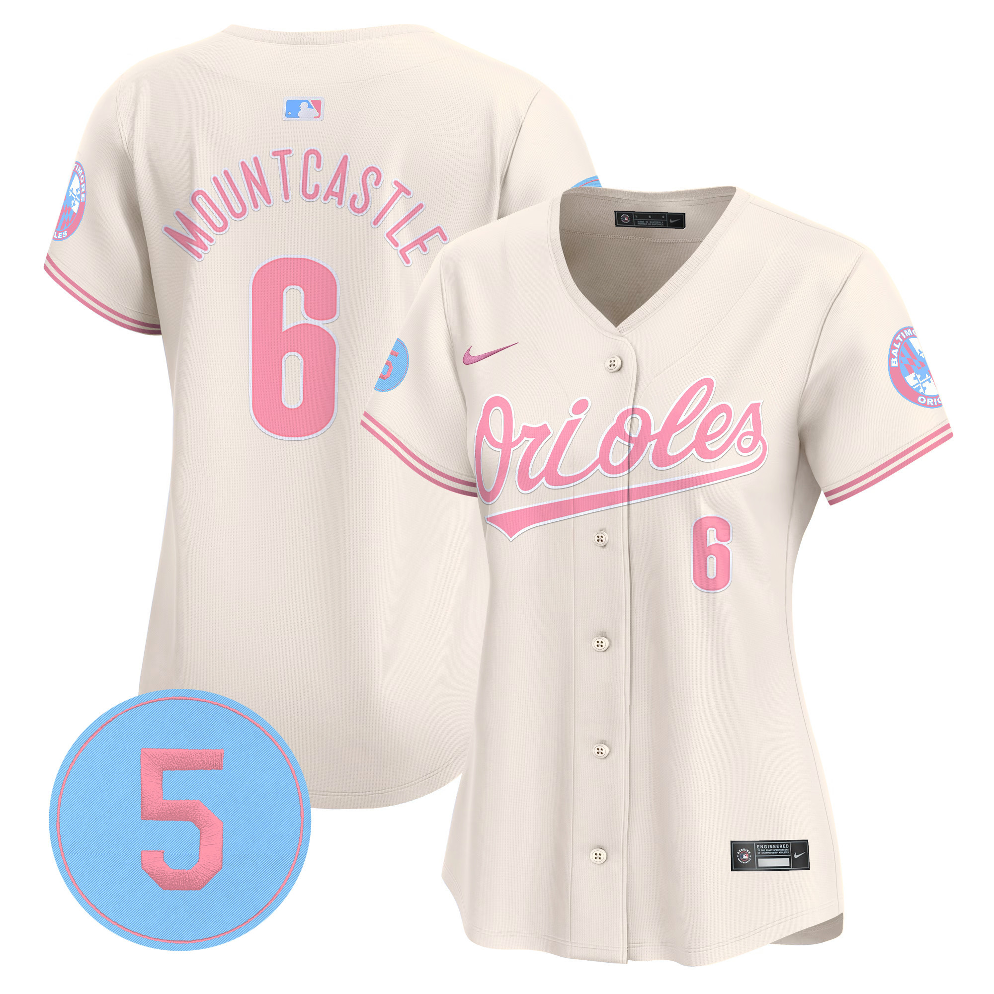 Women's Ryan Mountcastle Baltimore Orioles Bubblegum Pink Robinson Patch Vapor Premier Limited Cream Jersey - All Stitched