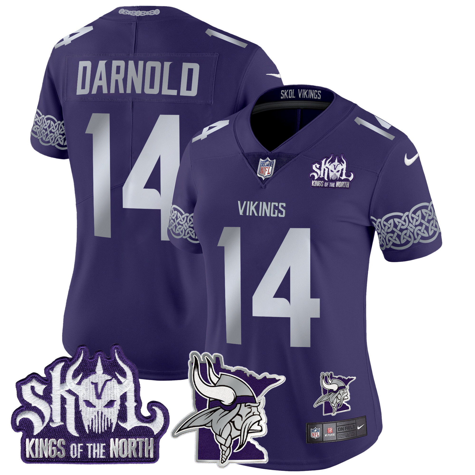Women's Sam Darnold Minnesota Vikings 2024 Winter Warrior Skol Patch Vapor Limited Purple Jersey V2 - All Stitched