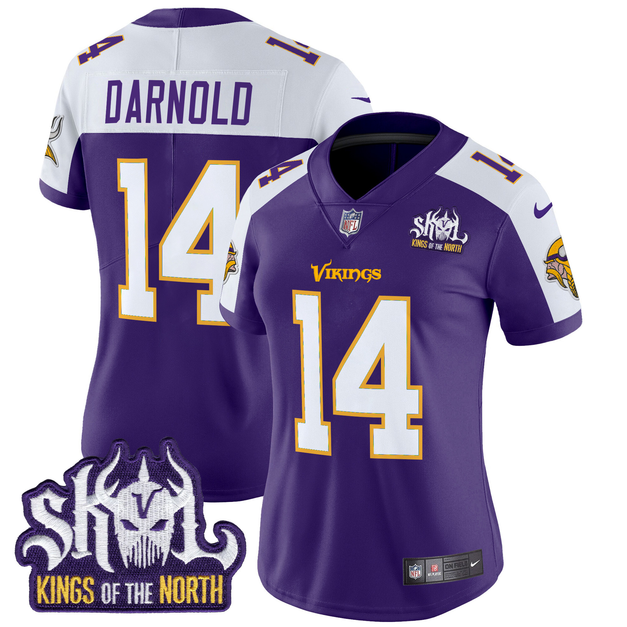 Women's Sam Darnold Minnesota Vikings King Of The North Patch Throwback Vapor Limited Purple Alternate Jersey - All Stitched
