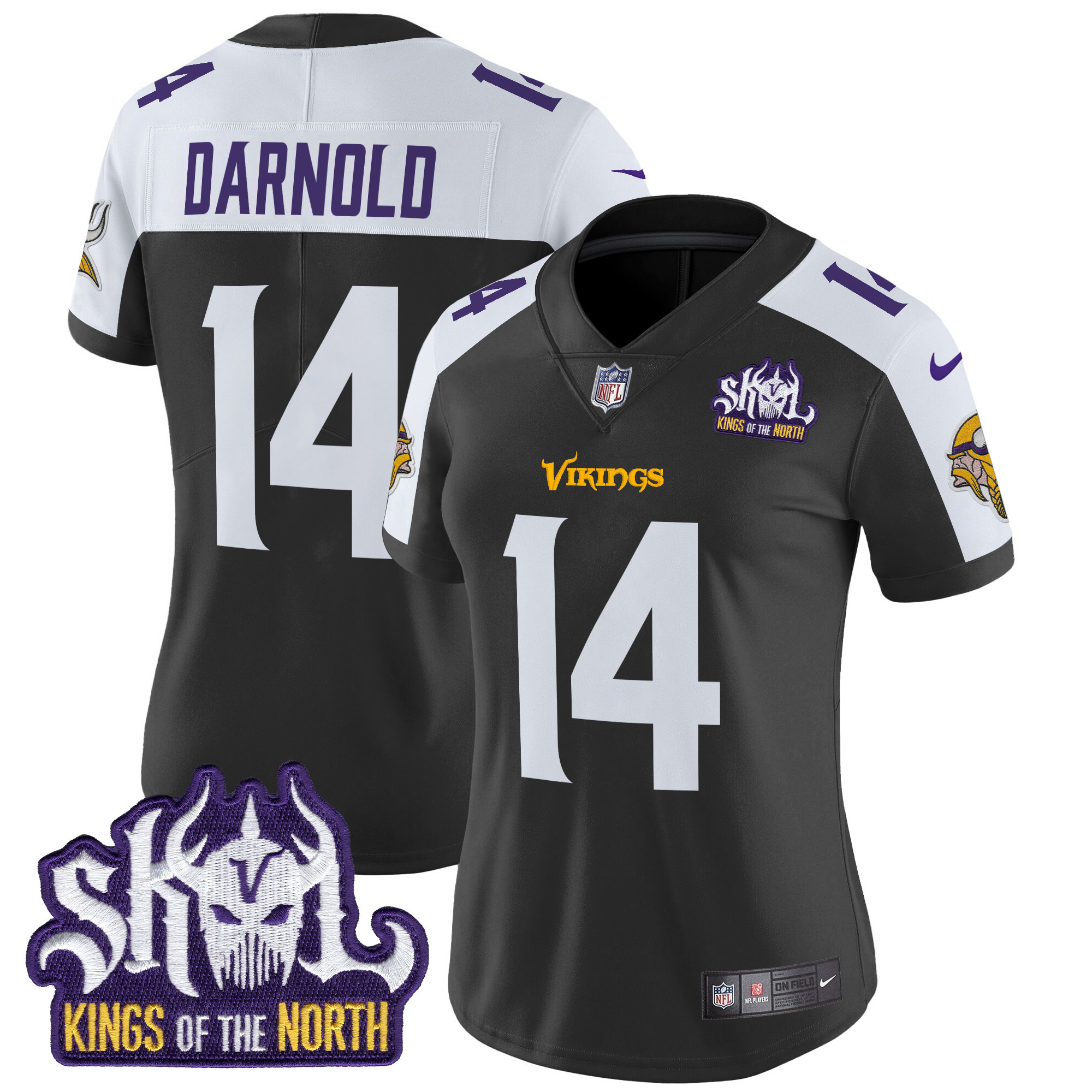 Women's Sam Darnold Minnesota Vikings Kings Of The North Patch Vapor Limited Black Alternate Jersey - All Stitched