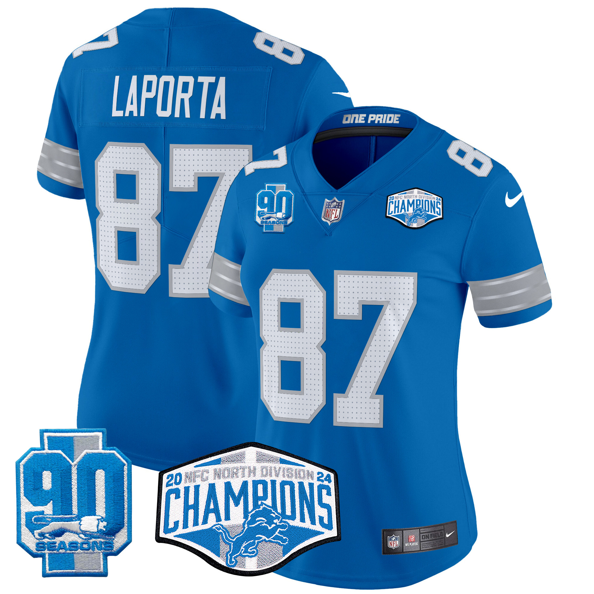 Women's Sam Laporta Detroit Lions 2024 NFC North Division Champions Patch Vapor Limited Blue Jersey - All Stitched