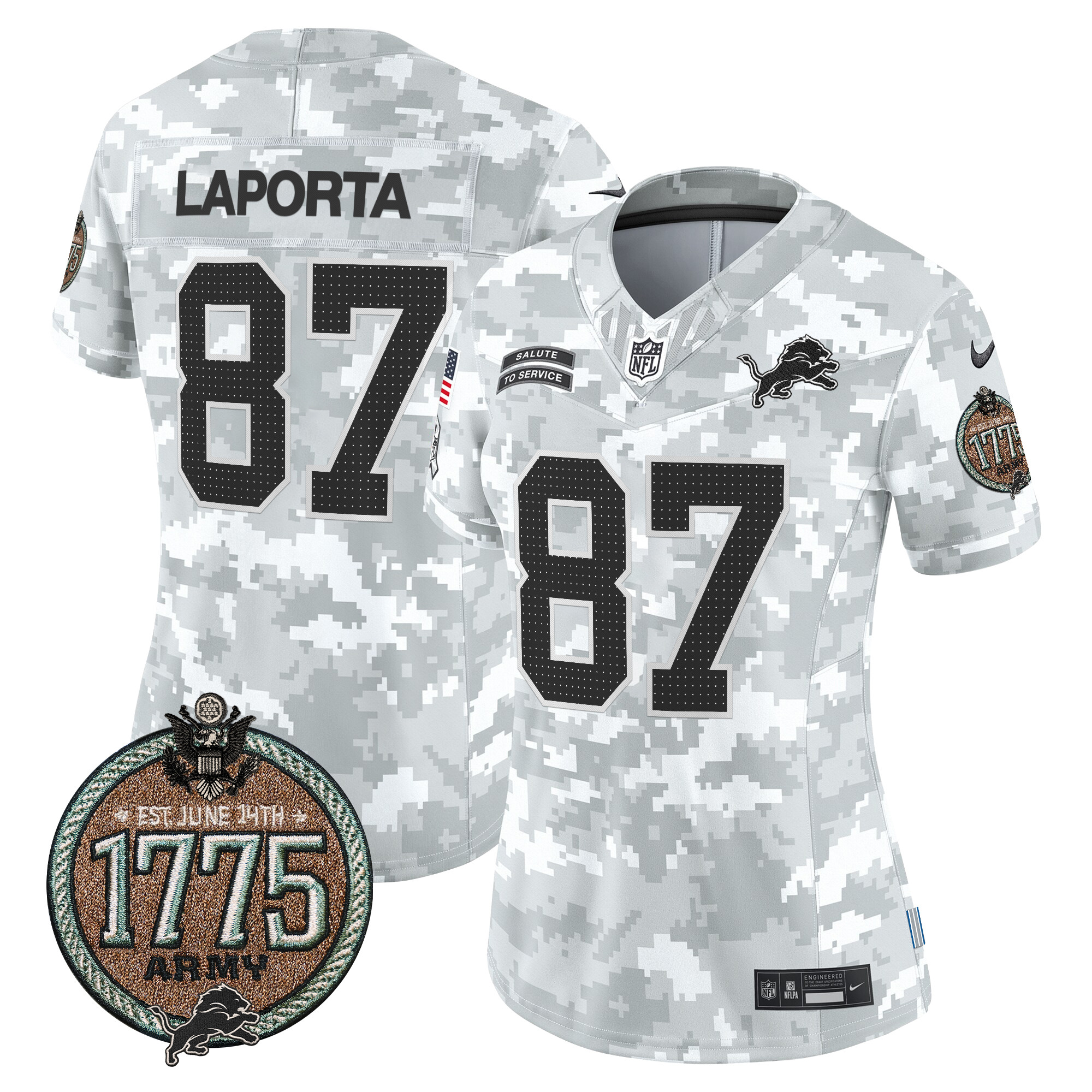 Women's Sam Laporta Detroit Lions 2024 Salute to Service Establishment Year Patch Vapor Limited Army Jersey - All Stitched