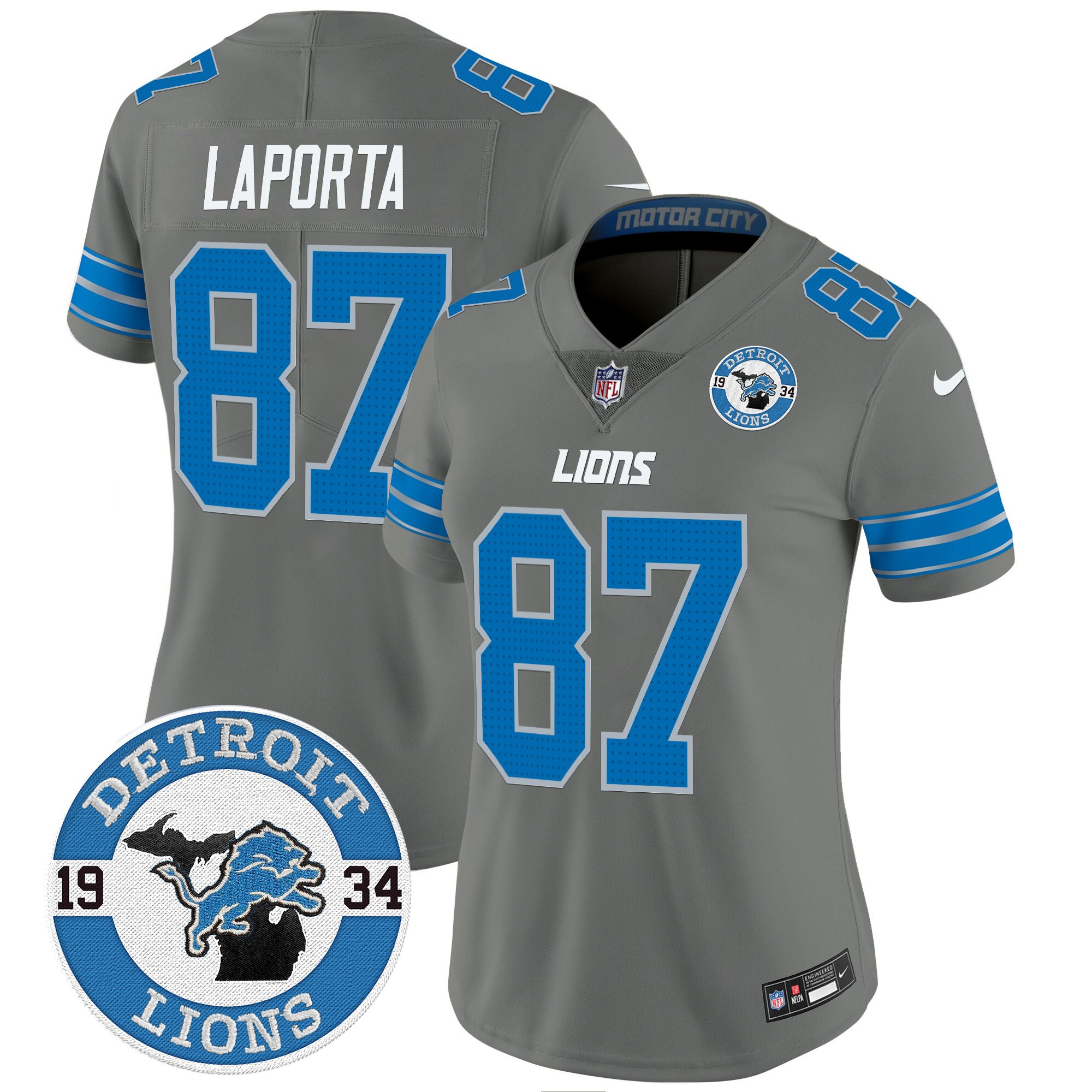 Women's Sam Laporta Detroit Lions 2024 Vapor Limited Gray Jersey - All Stitched