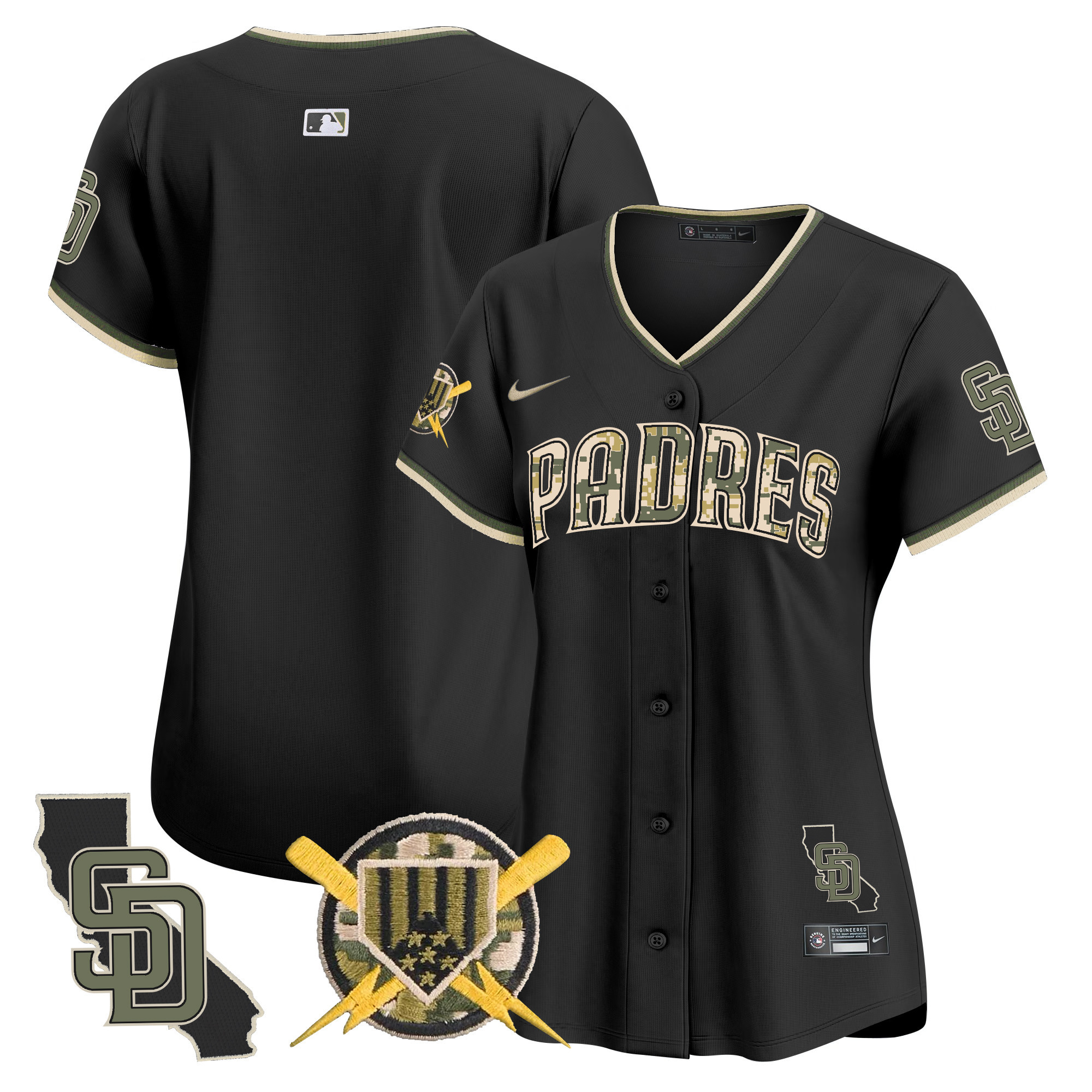 Women's San Diego Padres Armed Forces Day Vapor Premier Limited Black Jersey - All Stitched