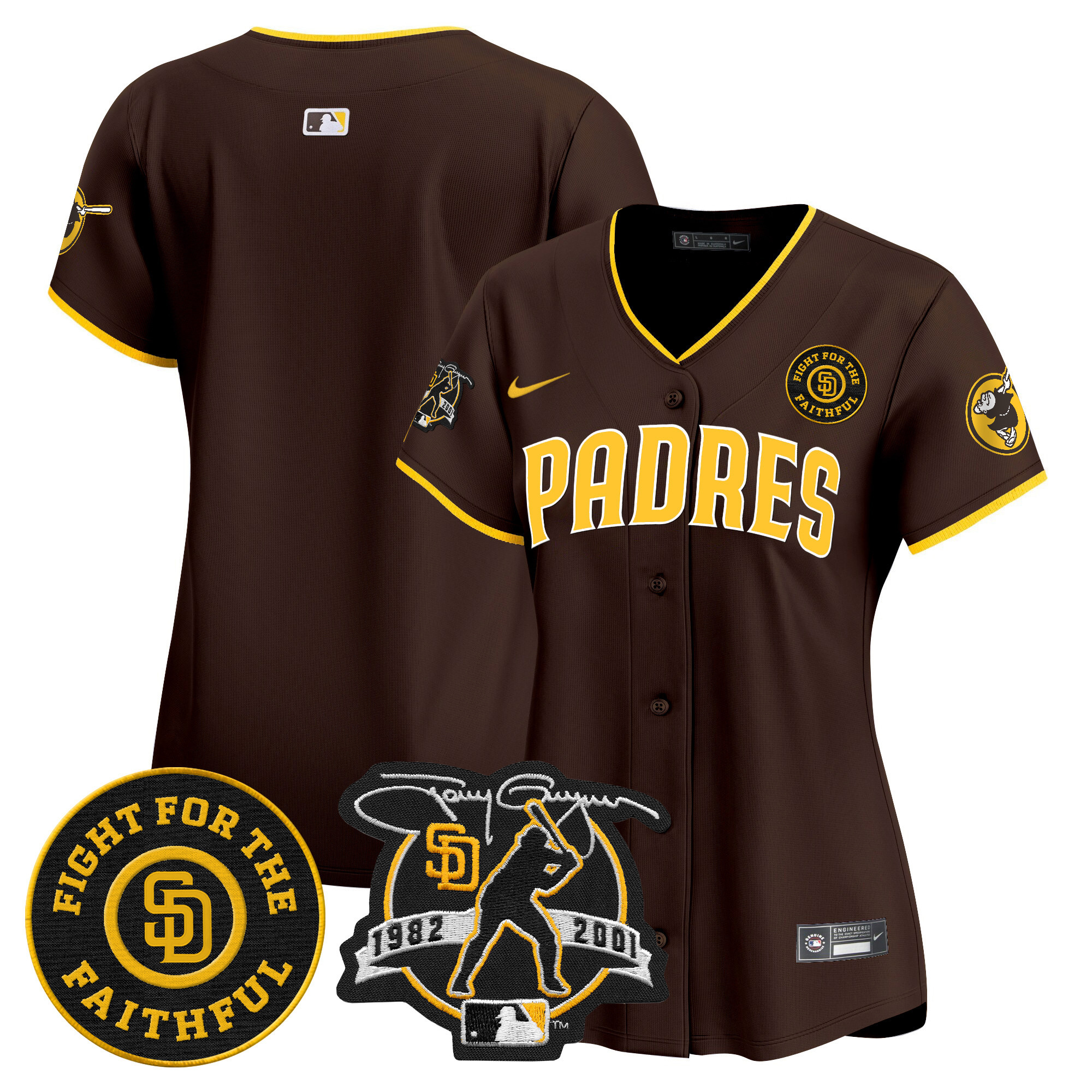 Women's San Diego Padres Tony Gwynn & Faithful Patch Vapor Premier Limited Brown Jersey ñ All Stitched