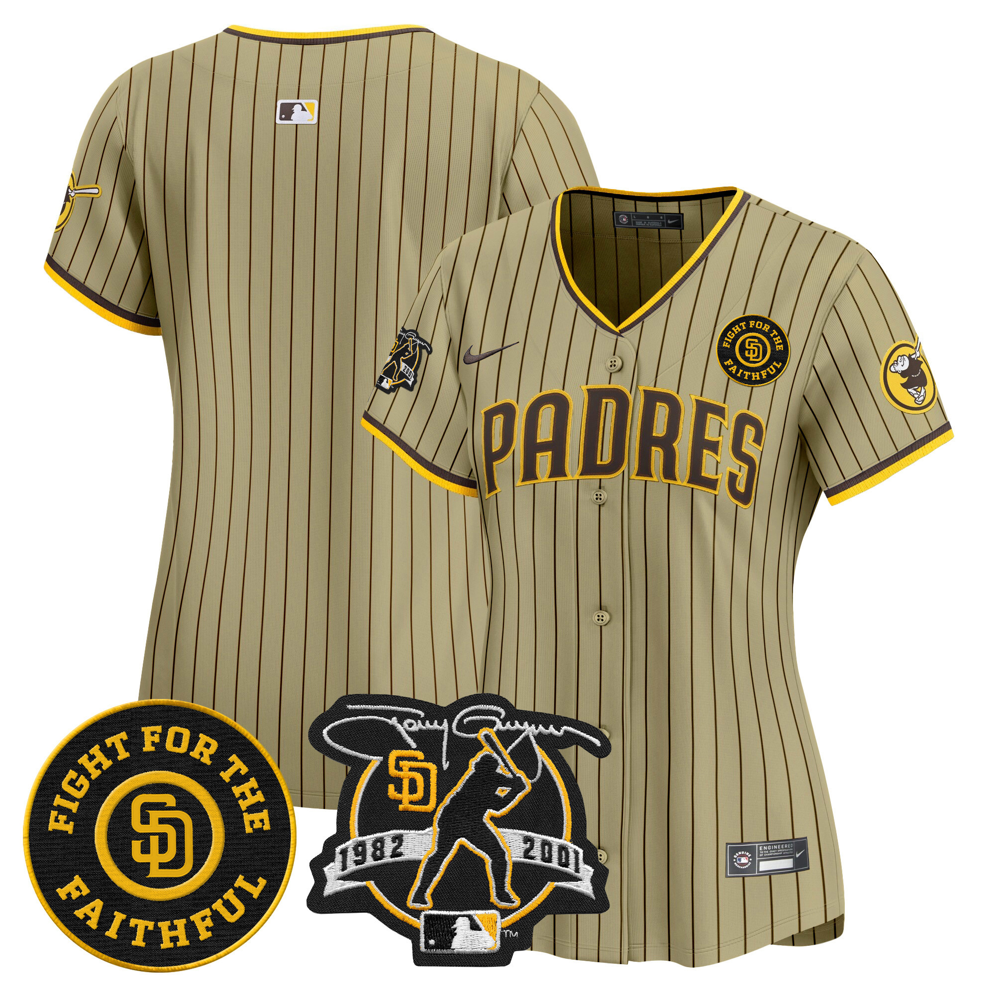 Women's San Diego Padres Tony Gwynn & Faithful Patch Vapor Premier Limited Tan Jersey ñ All Stitched