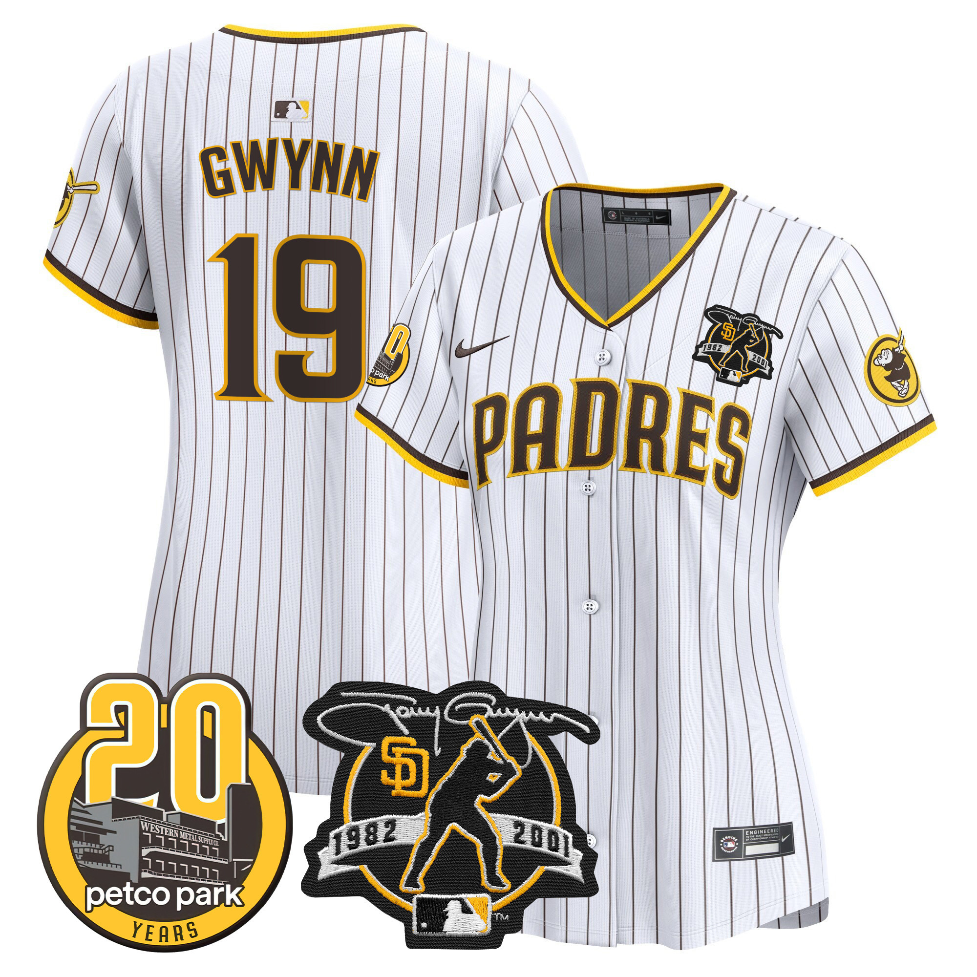 Women's San Diego Padres Tony Gwynn & Petco Park 20th Patch Vapor Premier Limited White Jersey - All Stitched