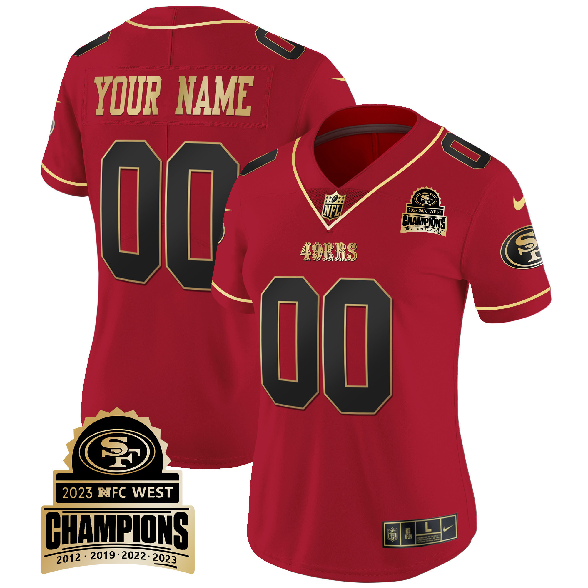 Women's San Francisco 49ers 2023 NFC West Champions Patch Vapor Custom Scarlet Limited Jersey V4 - All Stitched