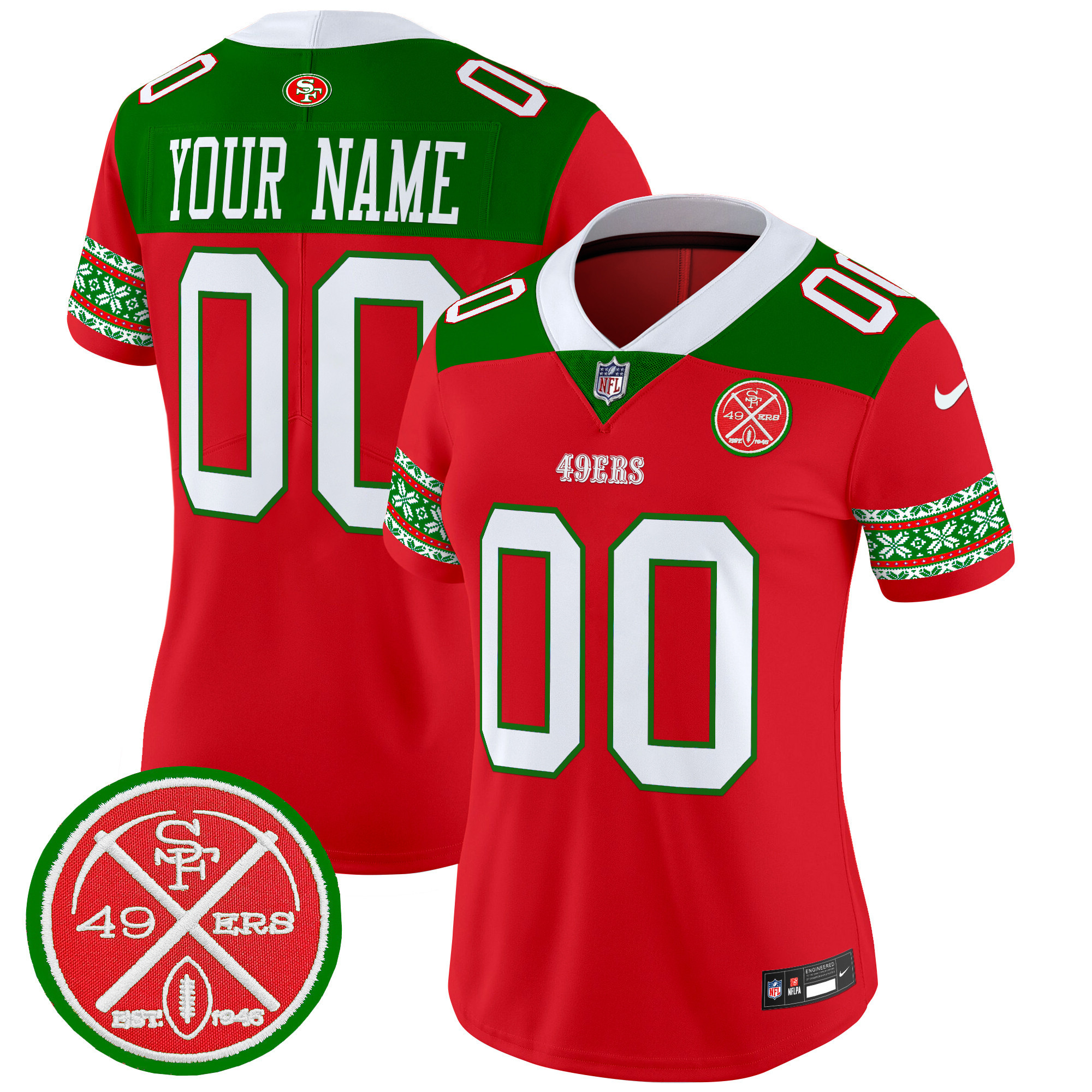Women's San Francisco 49ers 2024 Christmas Vapor Limited Custom Red Jersey - All Stitched
