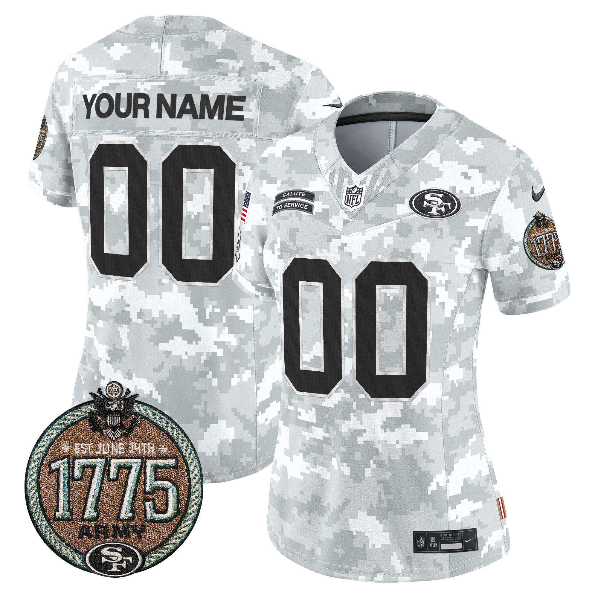 Women's San Francisco 49ers 2024 Salute to Service Establishment Year Patch Vapor Limited Custom Army Jersey - All Stitched