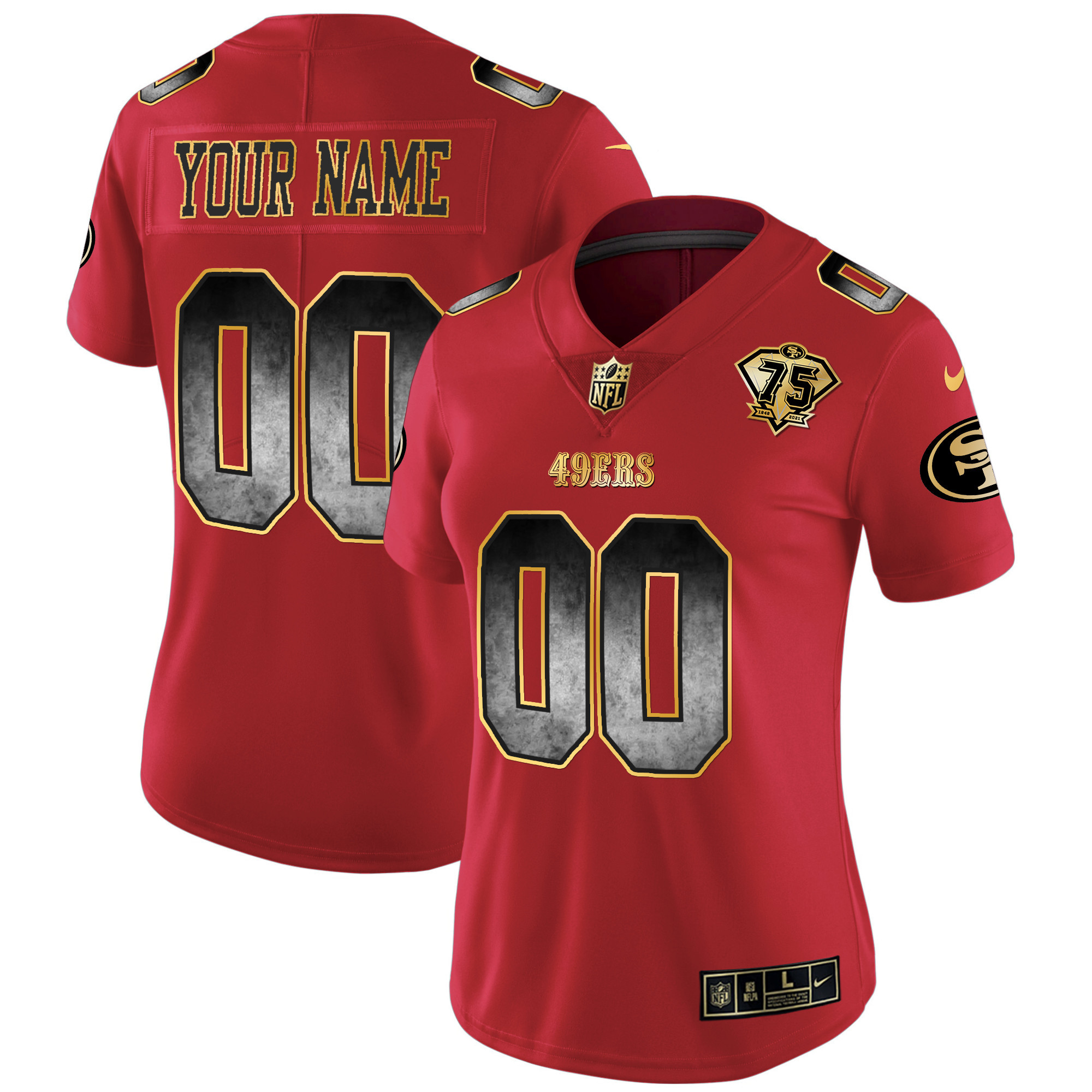 Women's San Francisco 49ers Arch Smoke Vapor Custom Scarlet Limited Jersey - All Stitched