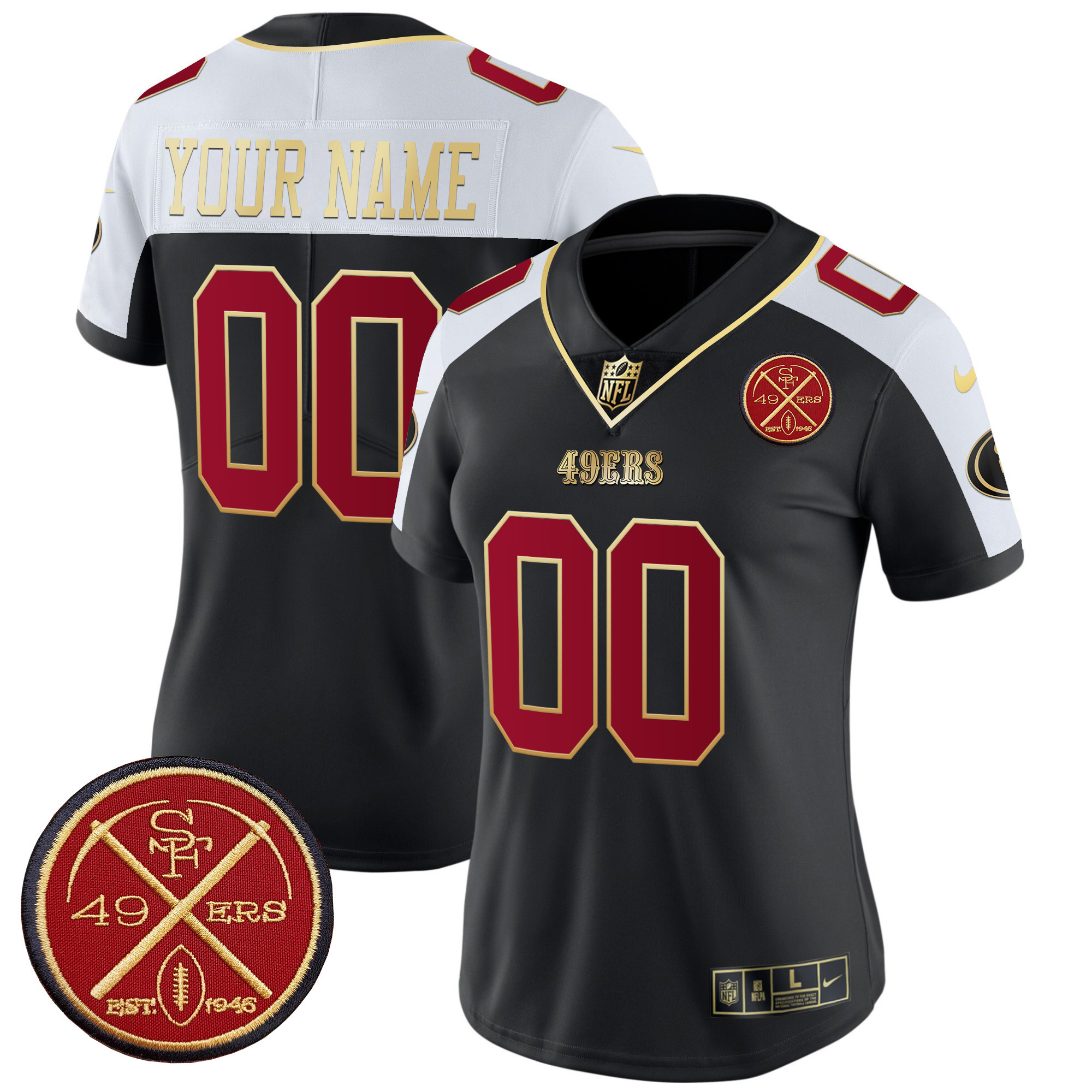 Women's San Francisco 49ers Est.1946 Patch Vapor Limited Custom Black Alternate Jersey - All Stitched