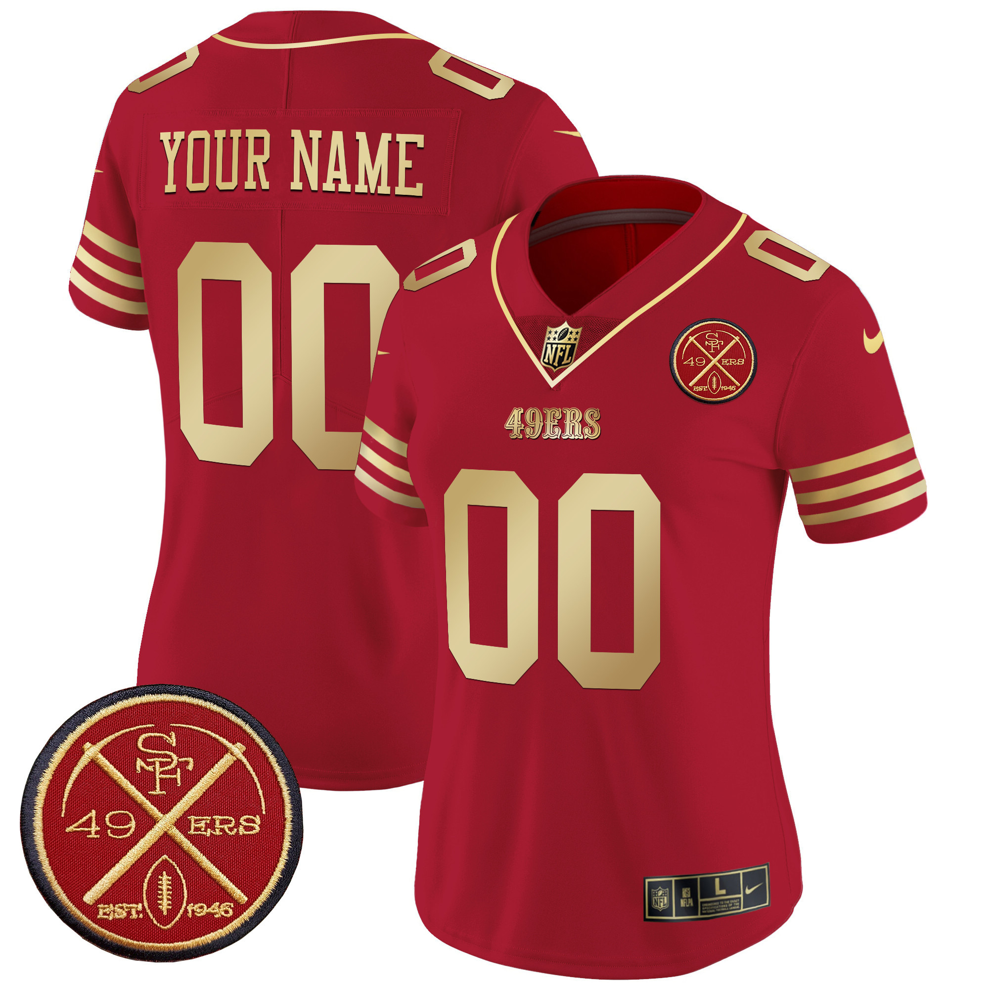 Women's San Francisco 49ers Est.1946 Patch Vapor Limited Custom Scarlet Gold Jersey - All Stitched