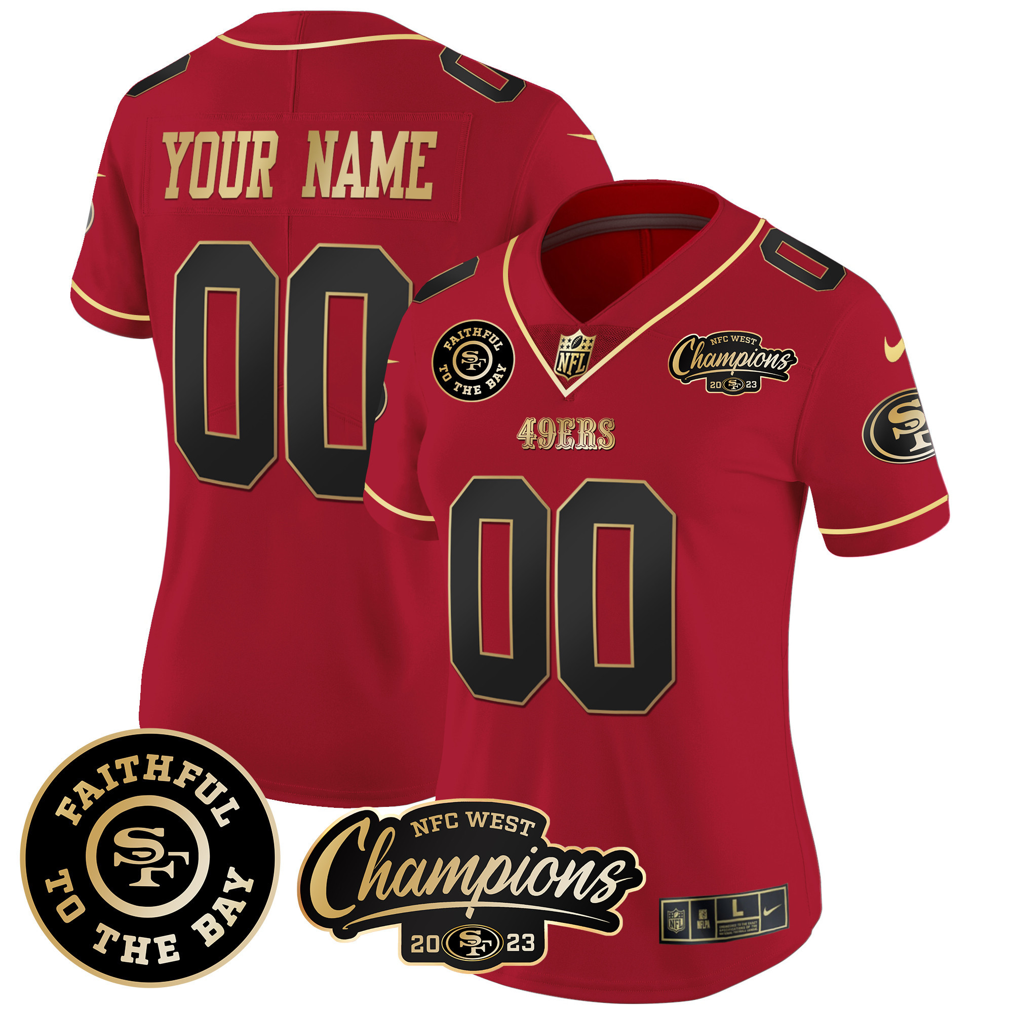 Women's San Francisco 49ers Faithful & 2023 NFC West Champions Patch Vapor Custom Scarlet Limited Jersey - All Stitched