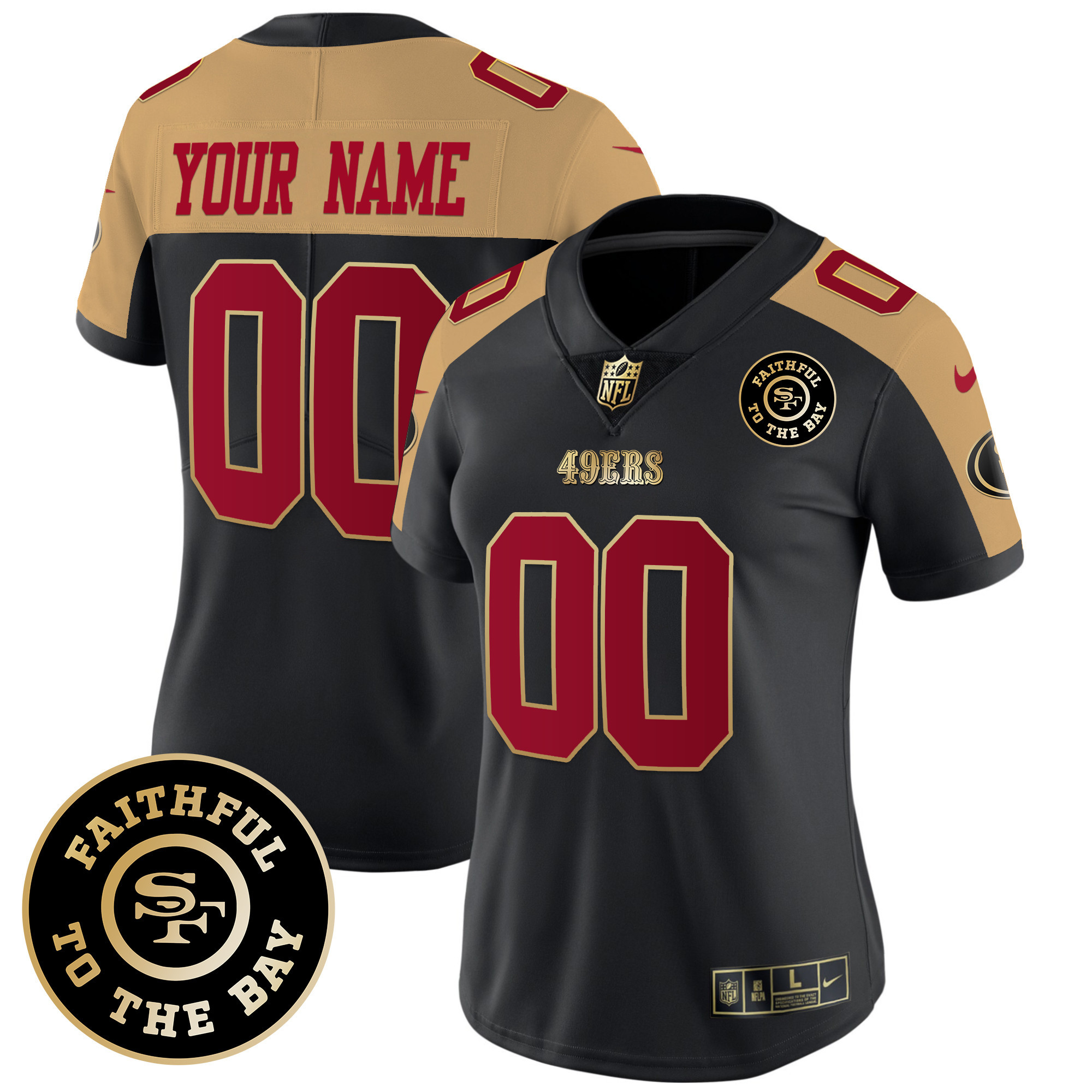 Women's San Francisco 49ers Faithful To The Bay Patch Vapor Limited Custom Black Alternate Jersey V7 - All Stitched