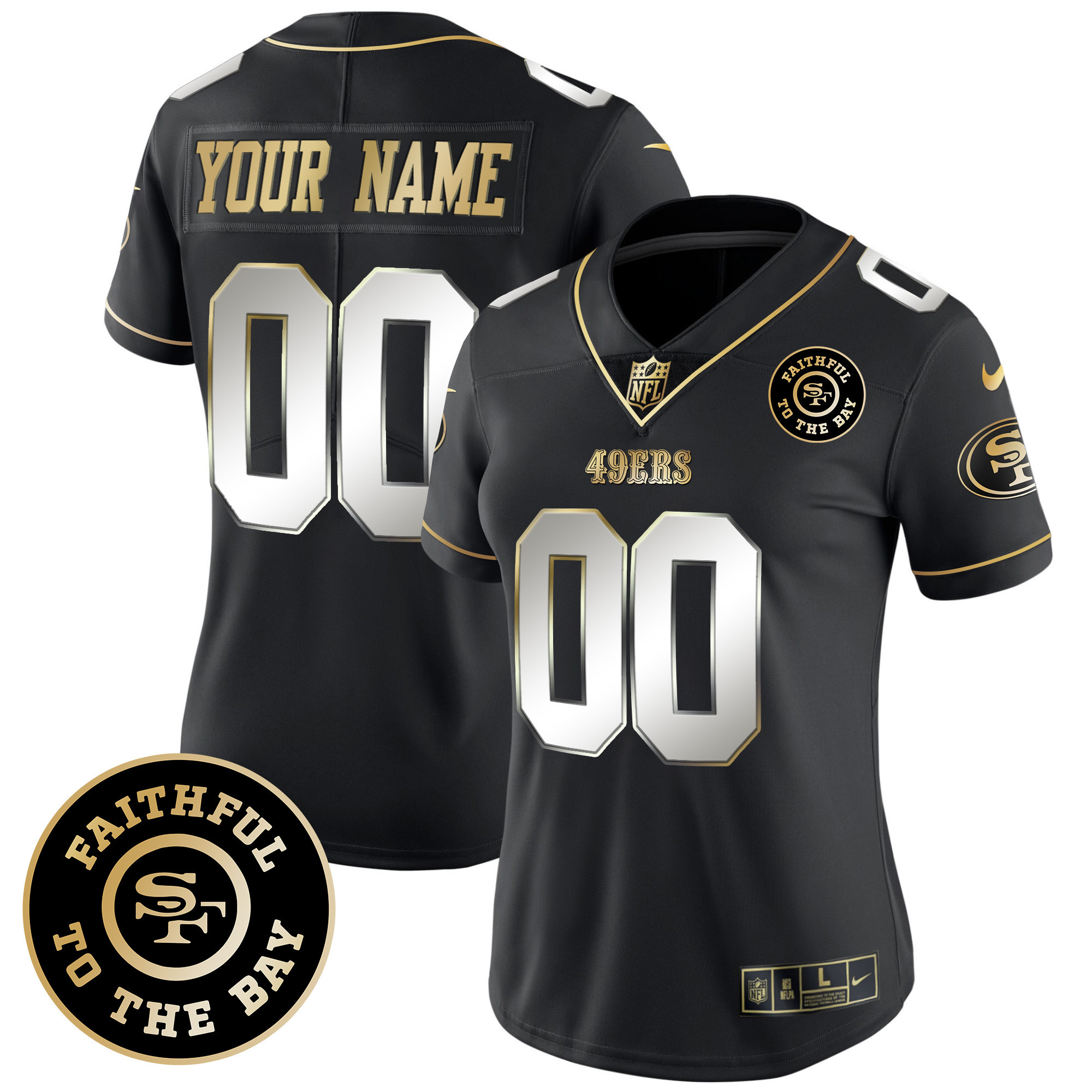 Women's San Francisco 49ers Faithful To The Bay Patch Vapor Limited Custom Black Limited Jersey V7 - All Stitched