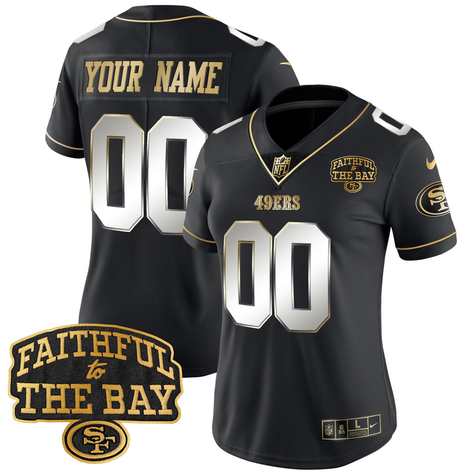 Women's San Francisco 49ers Faithful To The Bay Patch Vapor Limited Custom Black Limited Jersey V8 - All Stitched