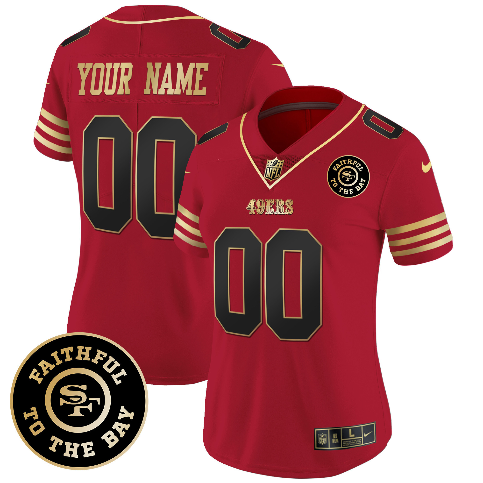 Women's San Francisco 49ers Faithful To The Bay Patch Vapor Limited Custom Black Scarlet Jersey V7 - All Stitched