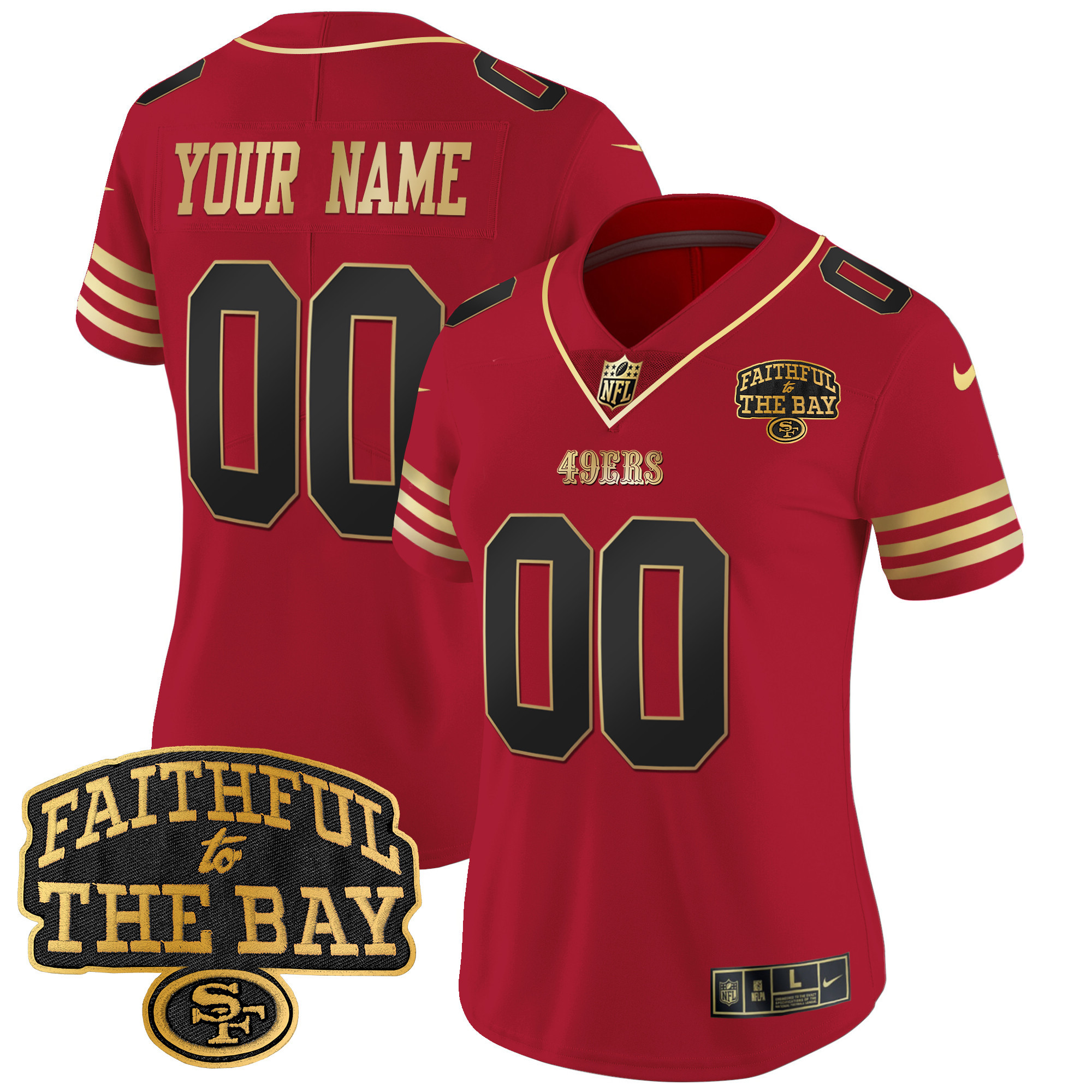 Women's San Francisco 49ers Faithful To The Bay Patch Vapor Limited Custom Black Scarlet Jersey V8 - All Stitched
