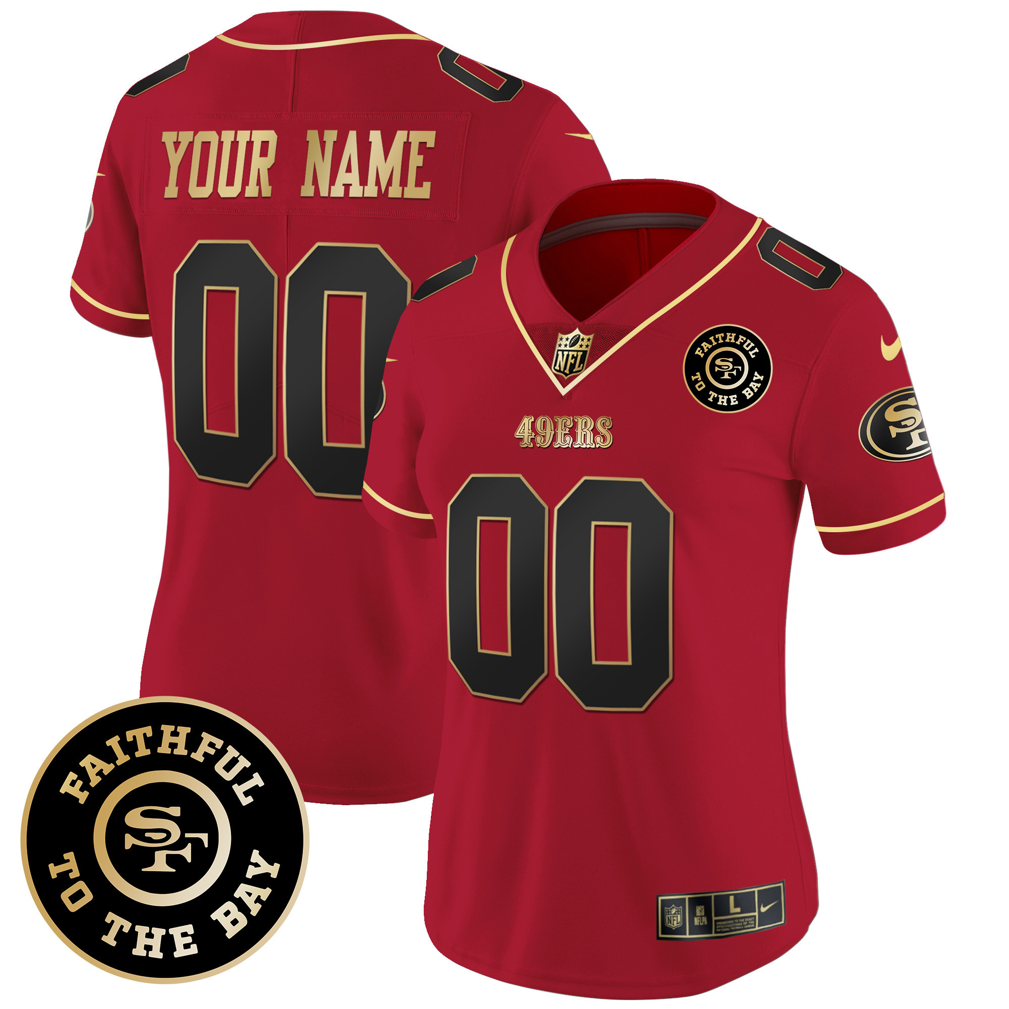Women's San Francisco 49ers Faithful To The Bay Patch Vapor Limited Custom Scarlet Limited Jersey V7 - All Stitched