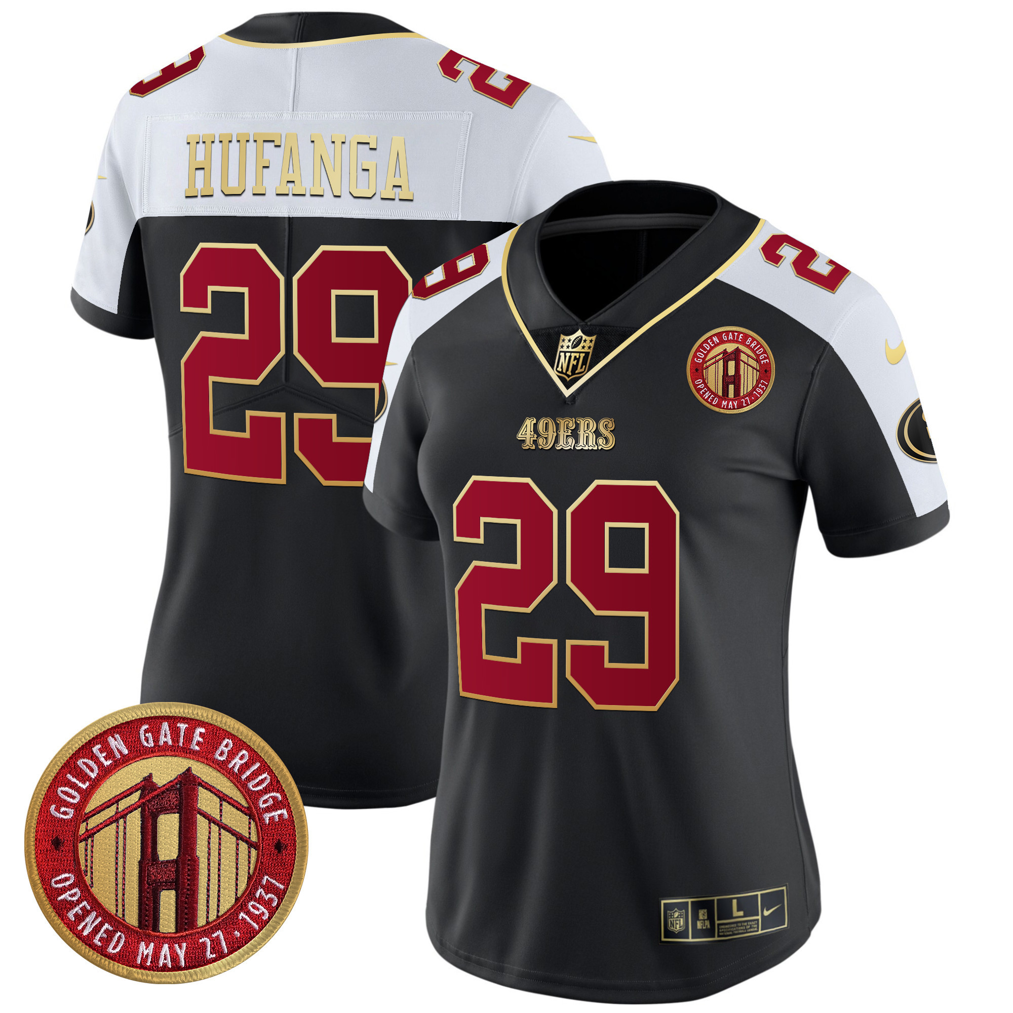 Women's San Francisco 49ers Golden Gate Bridge Patch Vapor Limited Custom Black Alternate Jersey - All Stitched
