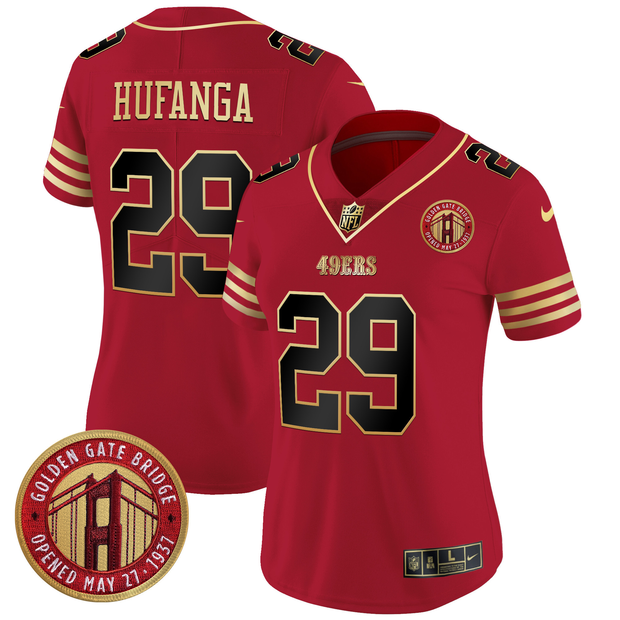Women's San Francisco 49ers Golden Gate Bridge Patch Vapor Limited Custom Black Scarlet Jersey - All Stitched