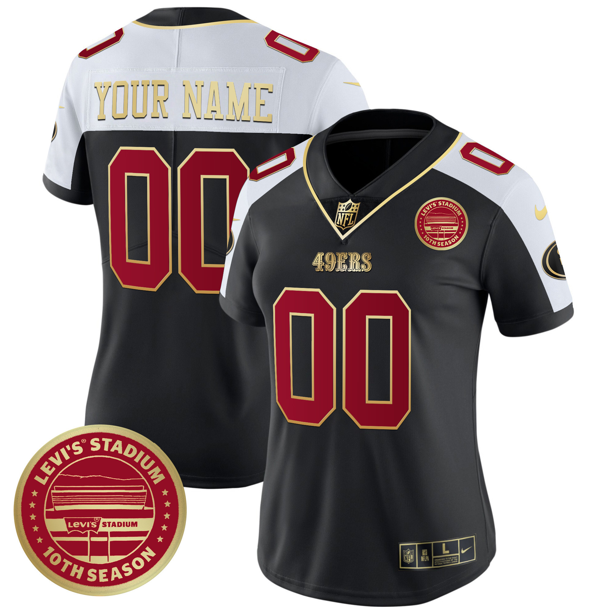 Women's San Francisco 49ers Levi's Stadium 10th Season Patch Vapor Limited Custom Black Alternate Jersey - All Stitched