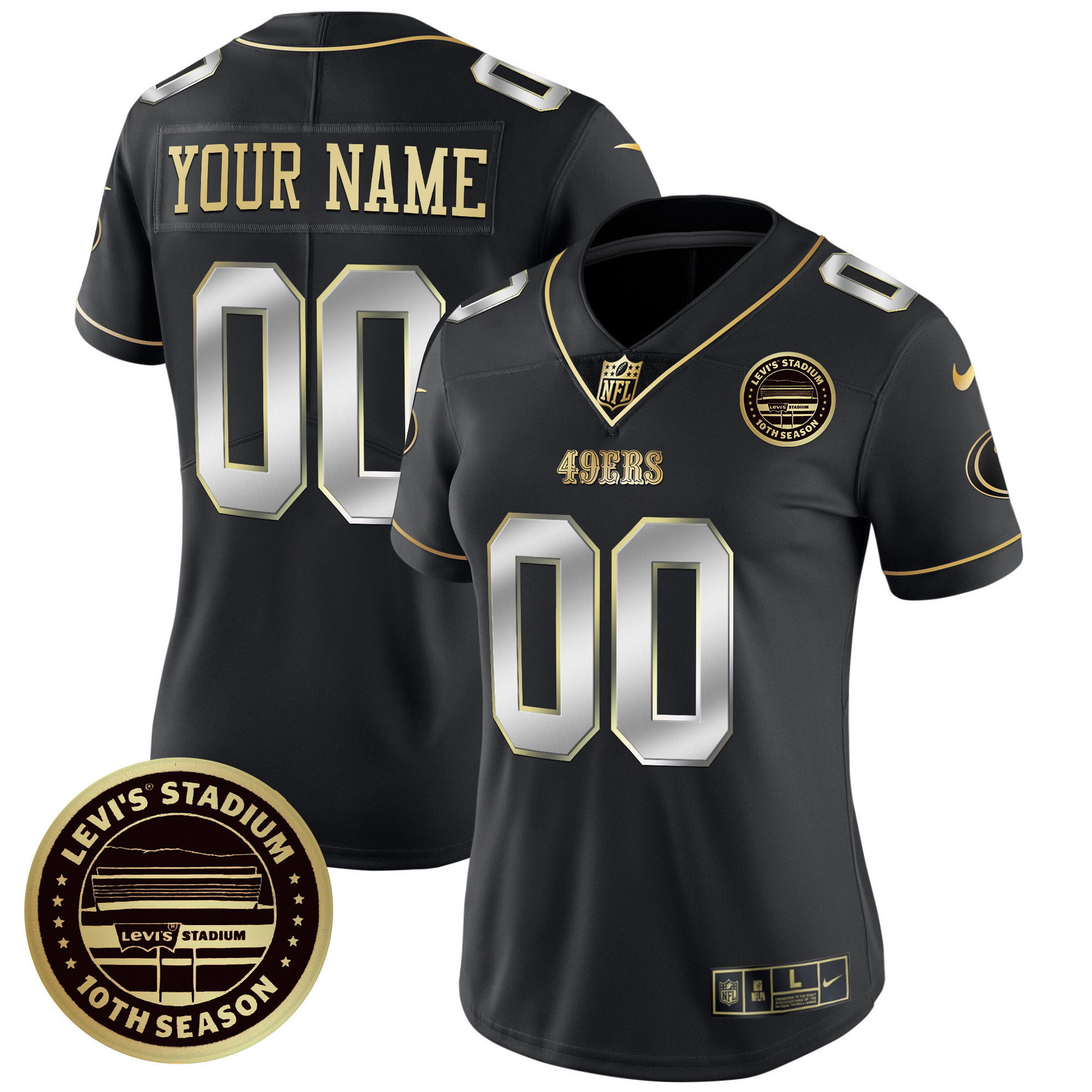 Women's San Francisco 49ers Levi's Stadium 10th Season Patch Vapor Limited Custom Black Limited Jersey - All Stitched