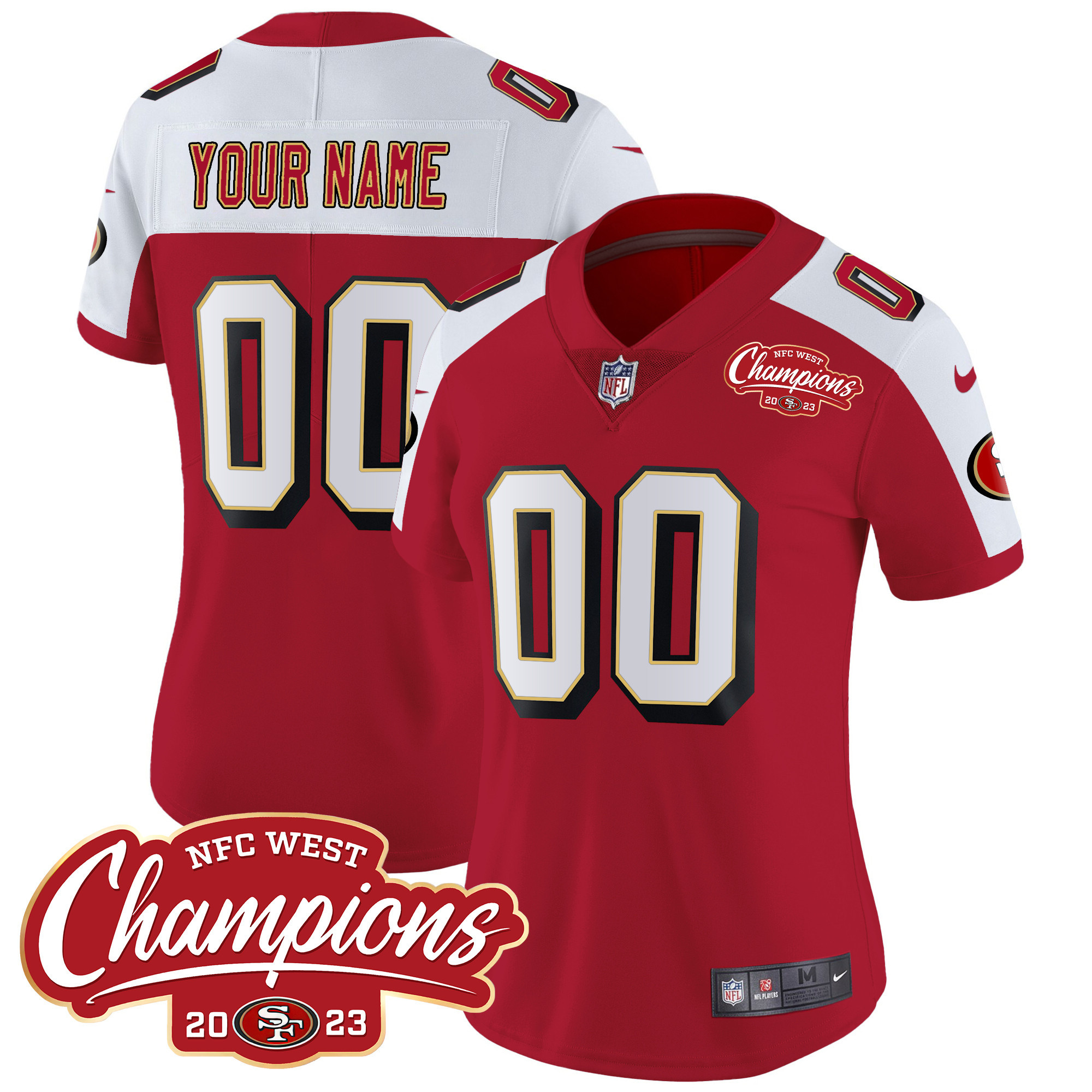 Women's San Francisco 49ers Throwback NFC West Champions Patch Vapor Custom Alternate Jersey - All Stitched
