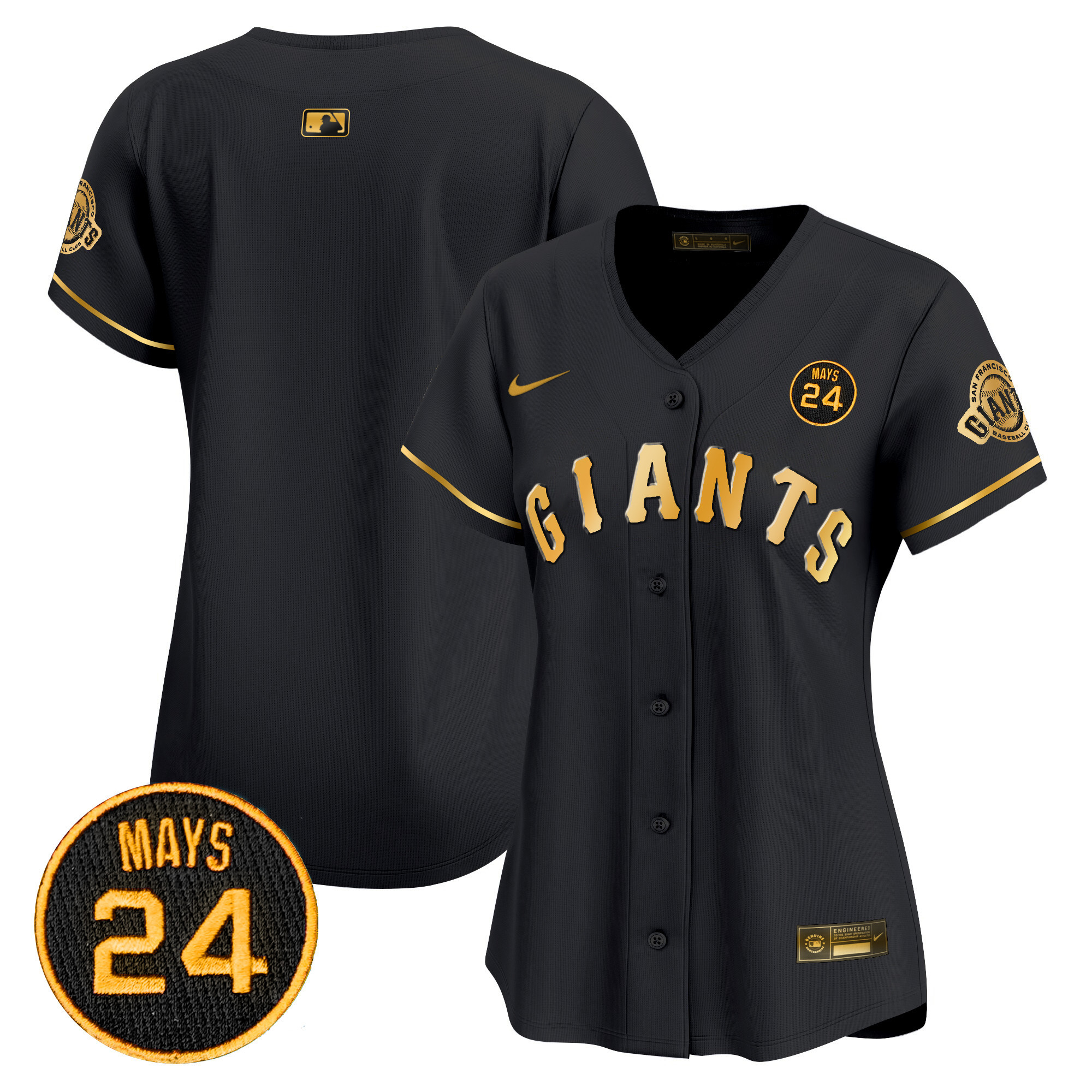 Women's San Francisco Giants 2024 Willie Mays Patch Vapor Premier Limited Black Gold Jersey V3 - All Stitched