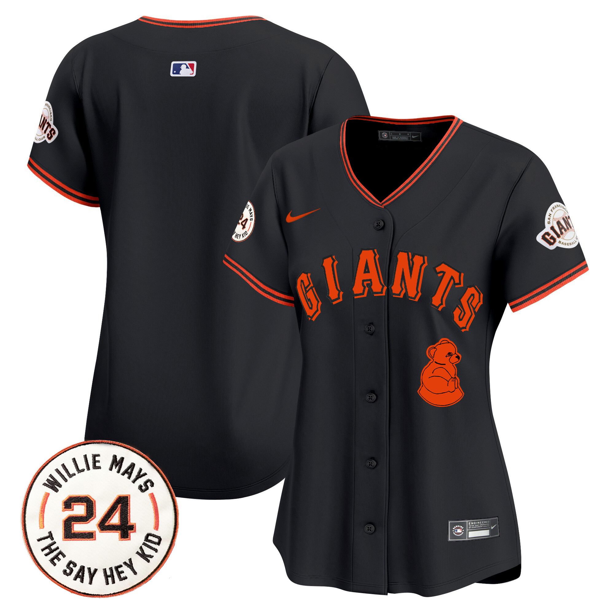 Women's San Francisco Giants 2024 Willie Mays Patch Vapor Premier Limited Black Jersey V4 - All Stitched