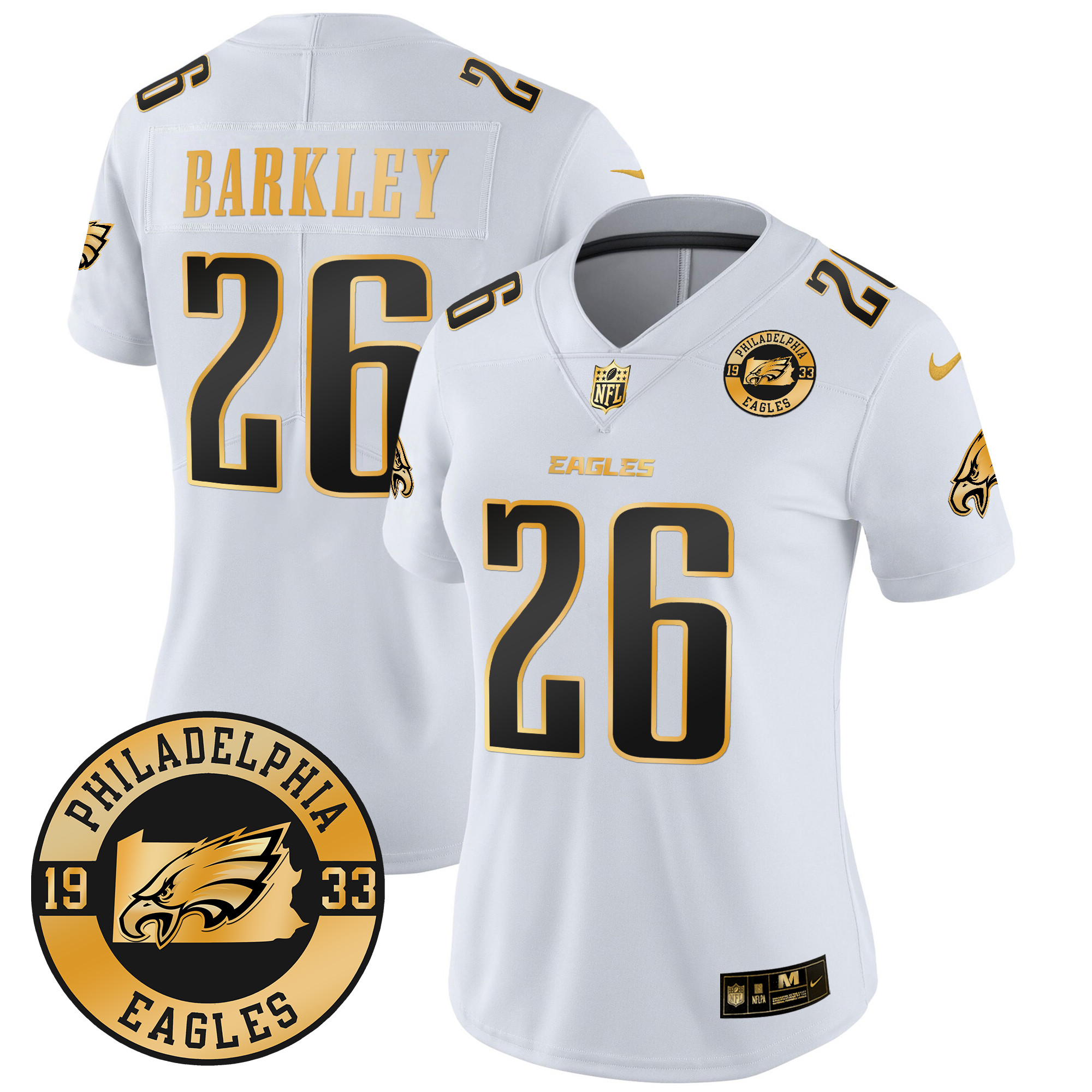 Women's Saquon Barkley Philadelphia Eagles 2024 Gold Vapor Limited White Gold Jersey - All Stitched