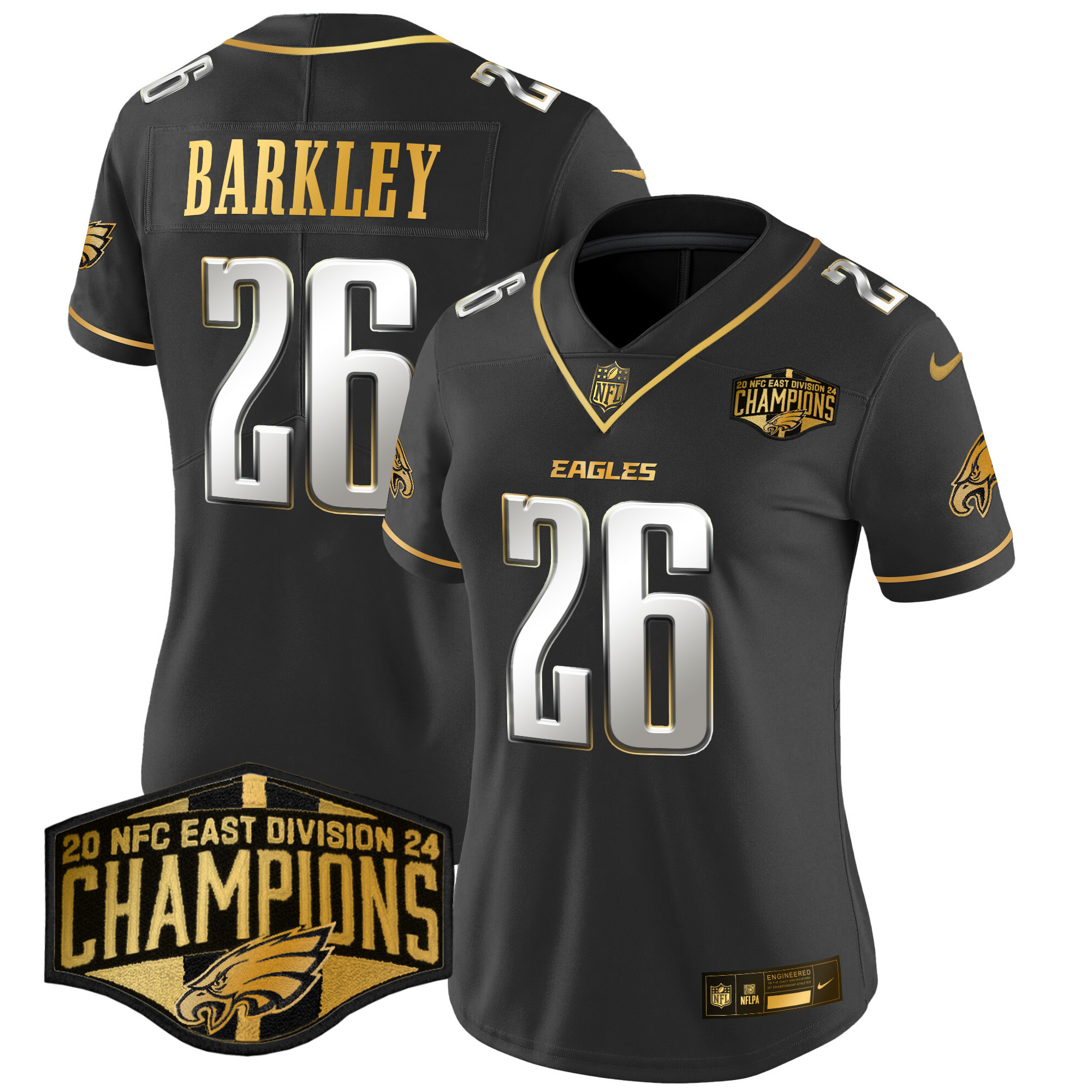 Women's Saquon Barkley Philadelphia Eagles 2024 NFC East Division Champions Gold Vapor Limited Black Limited Jersey - All Stitched
