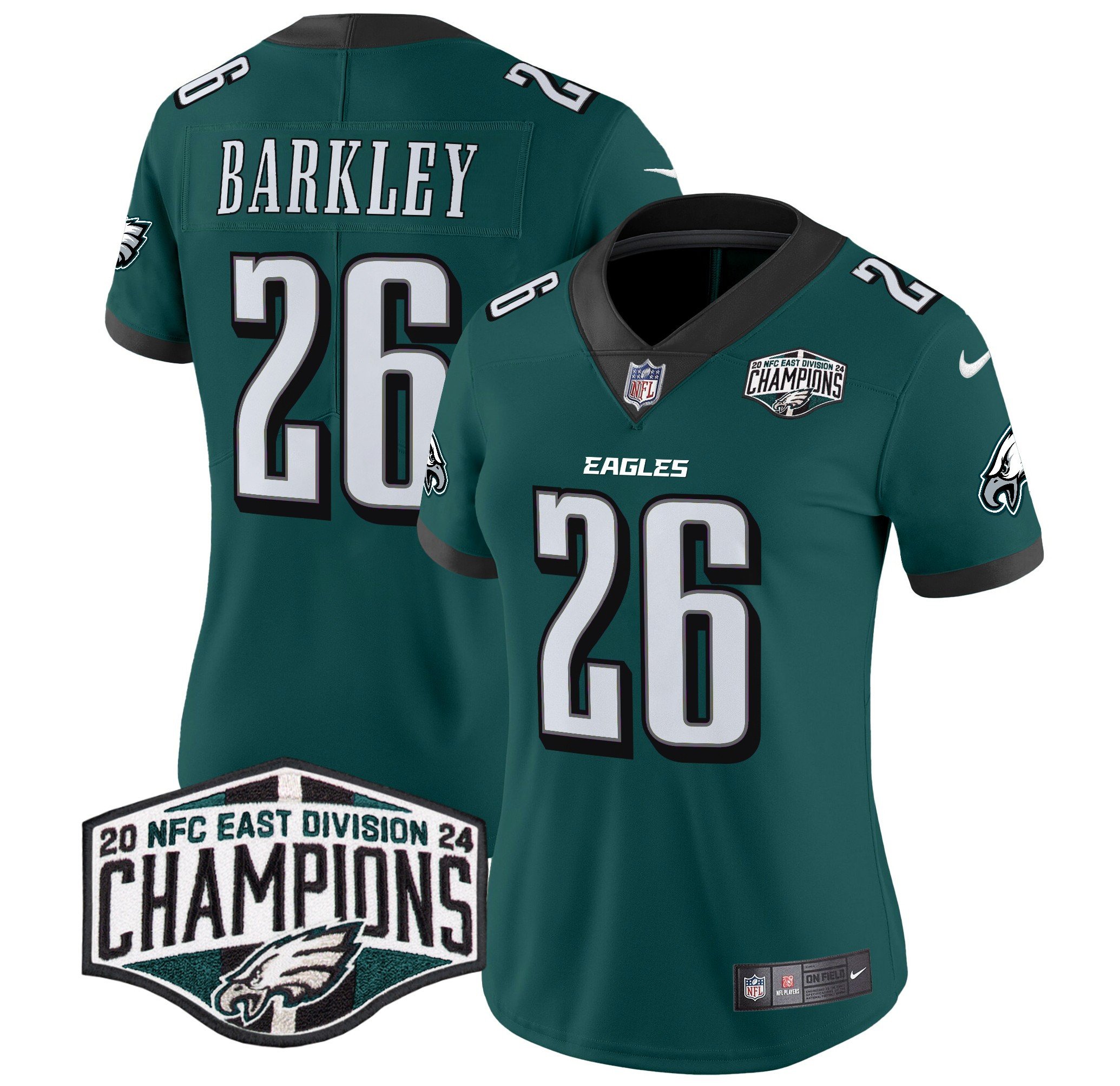 Women's Saquon Barkley Philadelphia Eagles 2024 NFC East Division Champions Vapor Limited Midnight Green Jersey - All Stitched