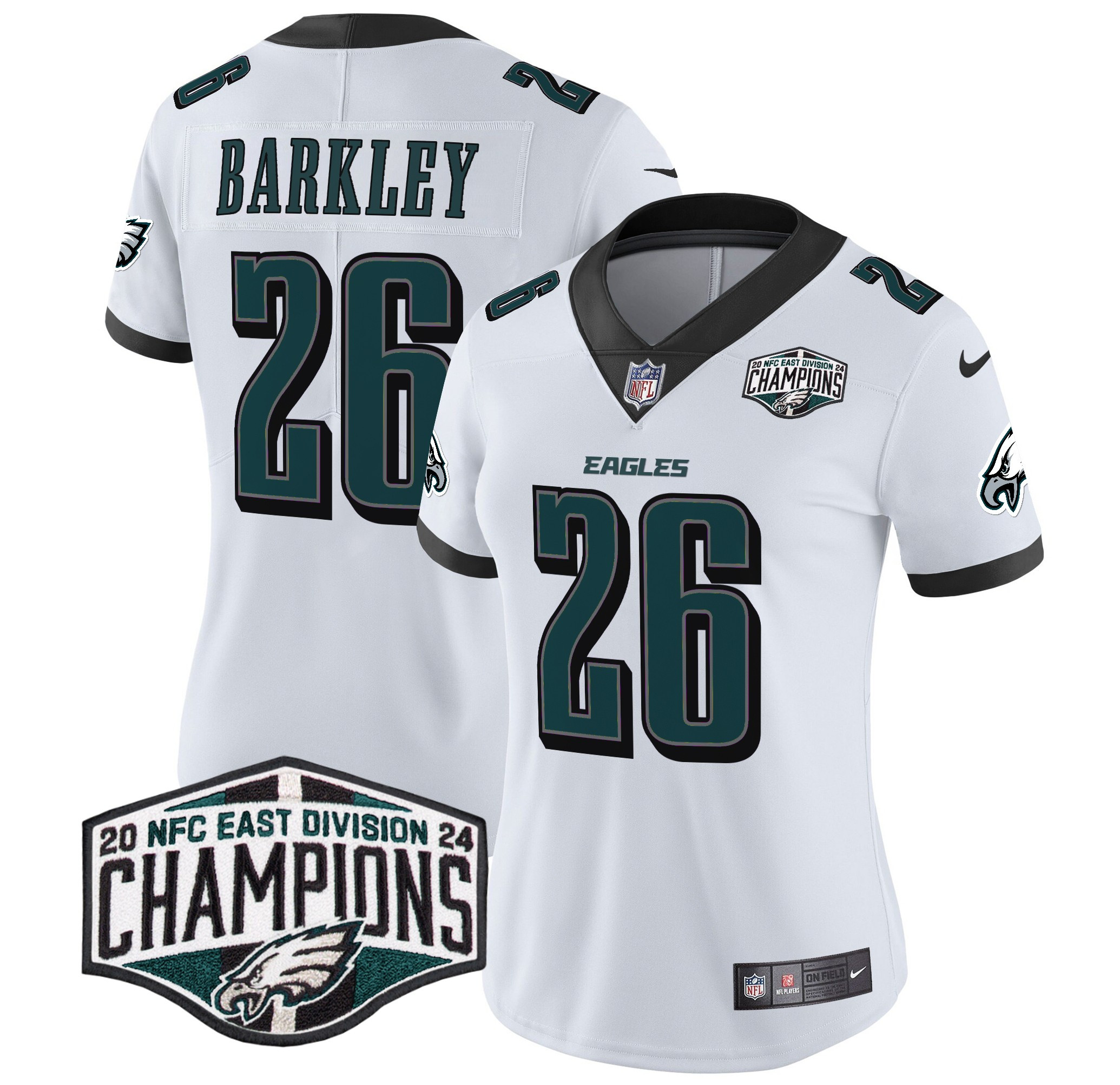Women's Saquon Barkley Philadelphia Eagles 2024 NFC East Division Champions Vapor Limited White Jersey - All Stitched