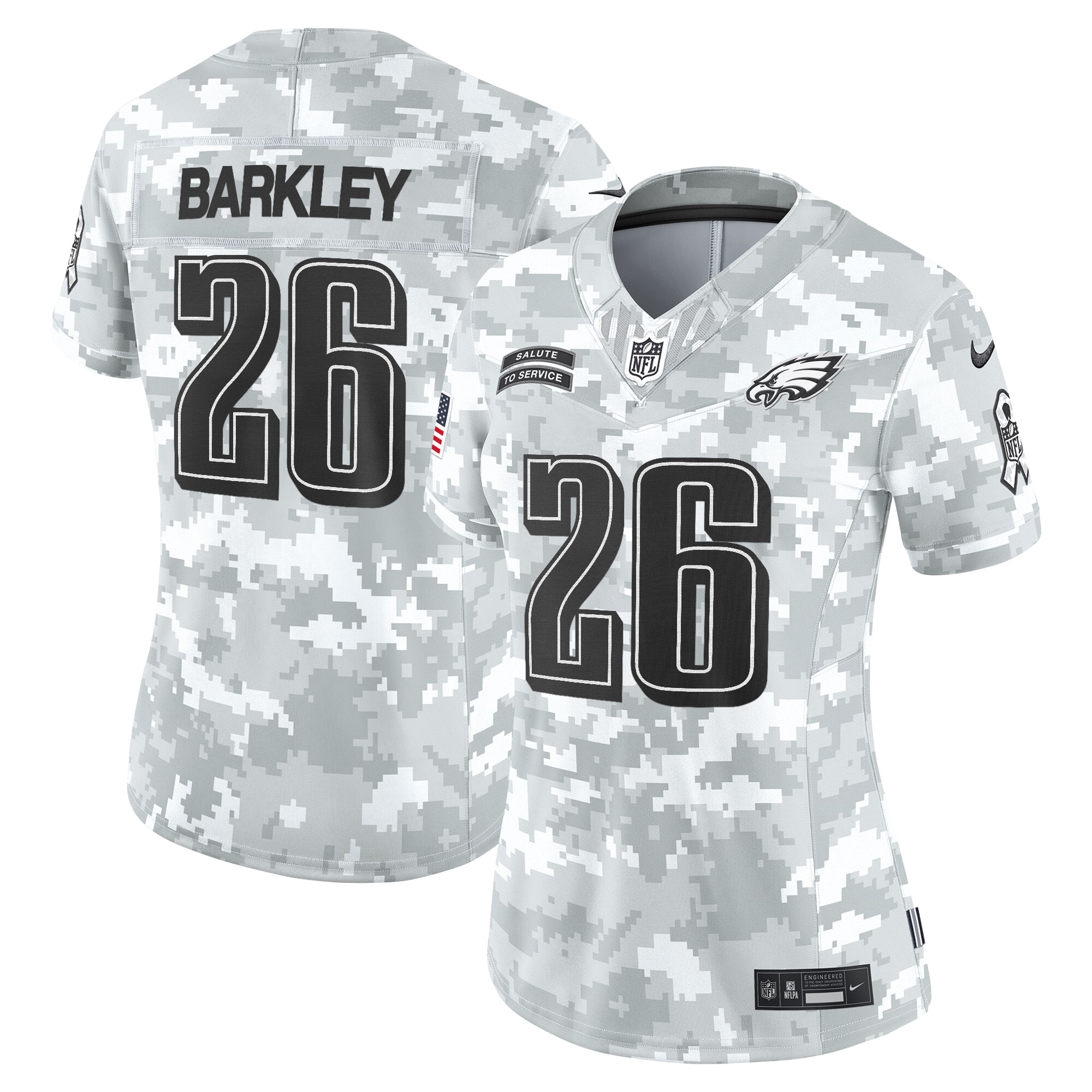 Women's Saquon Barkley Philadelphia Eagles 2024 Salute to Service Vapor Limited Arctic Camo Jersey - All Stitched