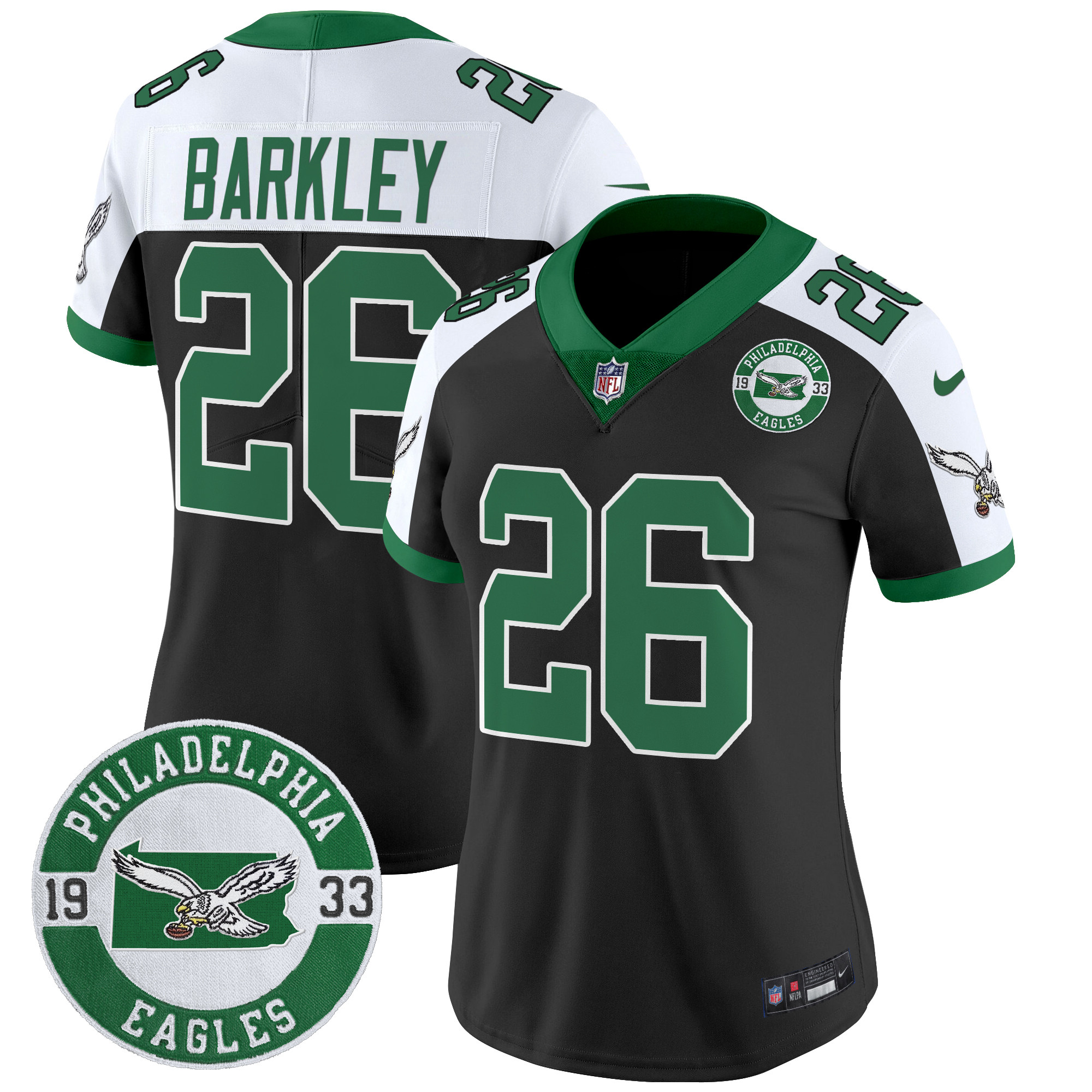 Women's Saquon Barkley Philadelphia Eagles 2024 Throwback Vapor Limited Black Alternate Jersey - All Stitched