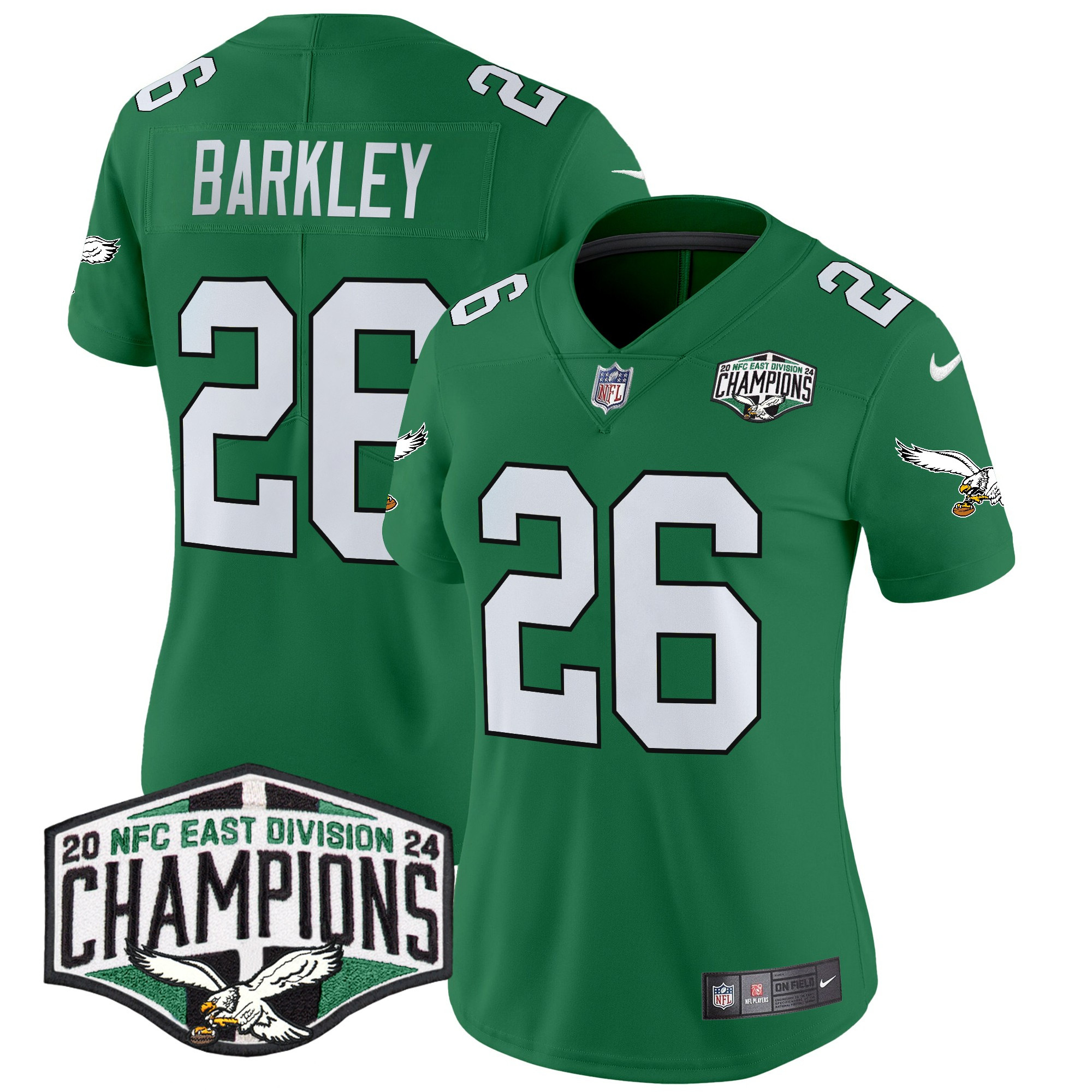 Women's Saquon Barkley Philadelphia Eagles Kelly Green 2024 NFC East Division Champions Vapor Limited Kelly Green Jersey - All Stitched